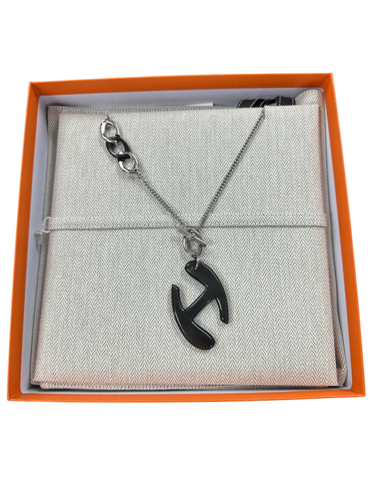 HERMES Buffalo Horn Pendant Chain Necklace Black Silver Hardware | Authentic Pre-Owned Luxury