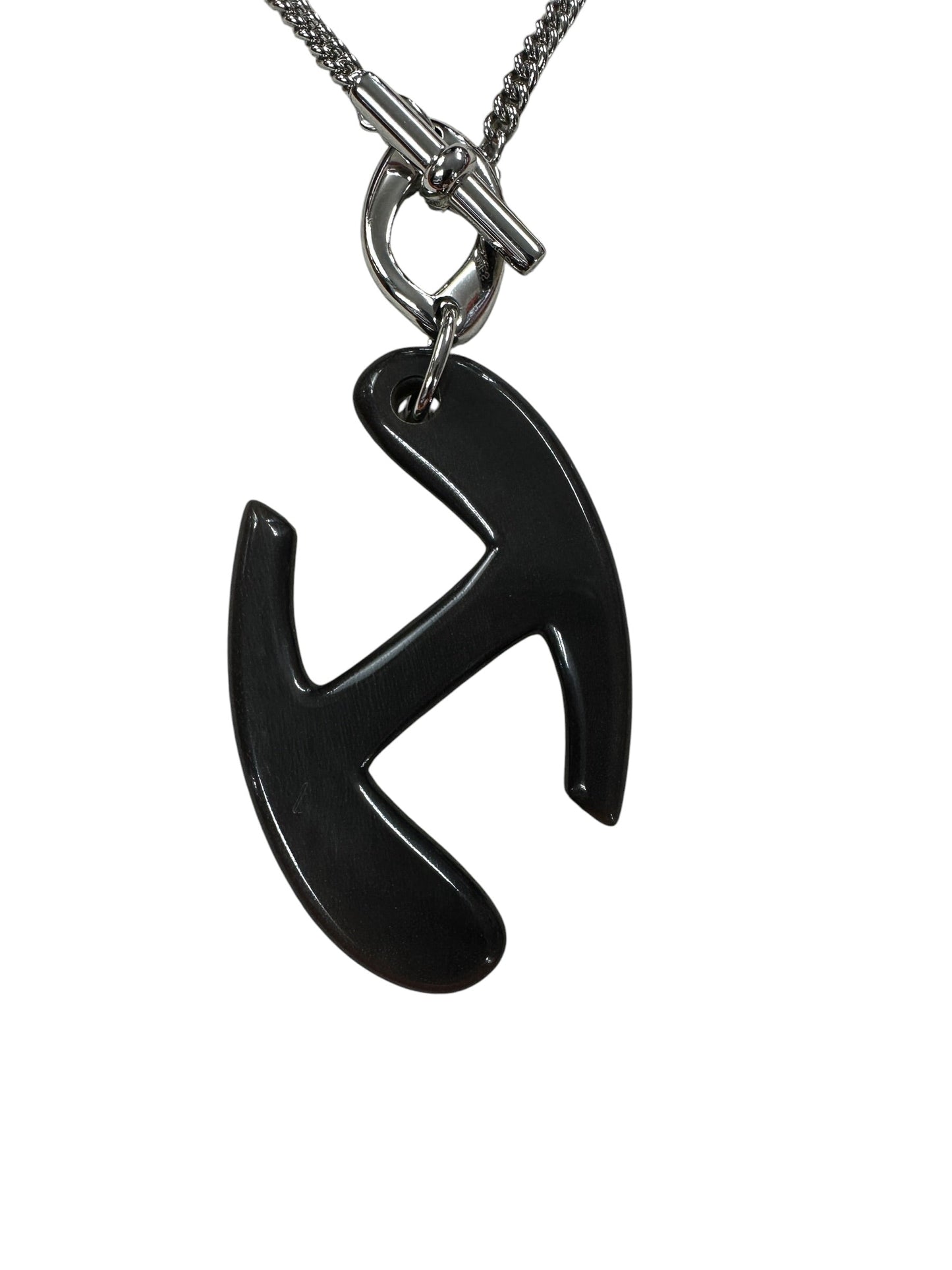 HERMES Buffalo Horn Pendant Chain Necklace Black Silver Hardware | Authentic Pre-Owned Luxury
