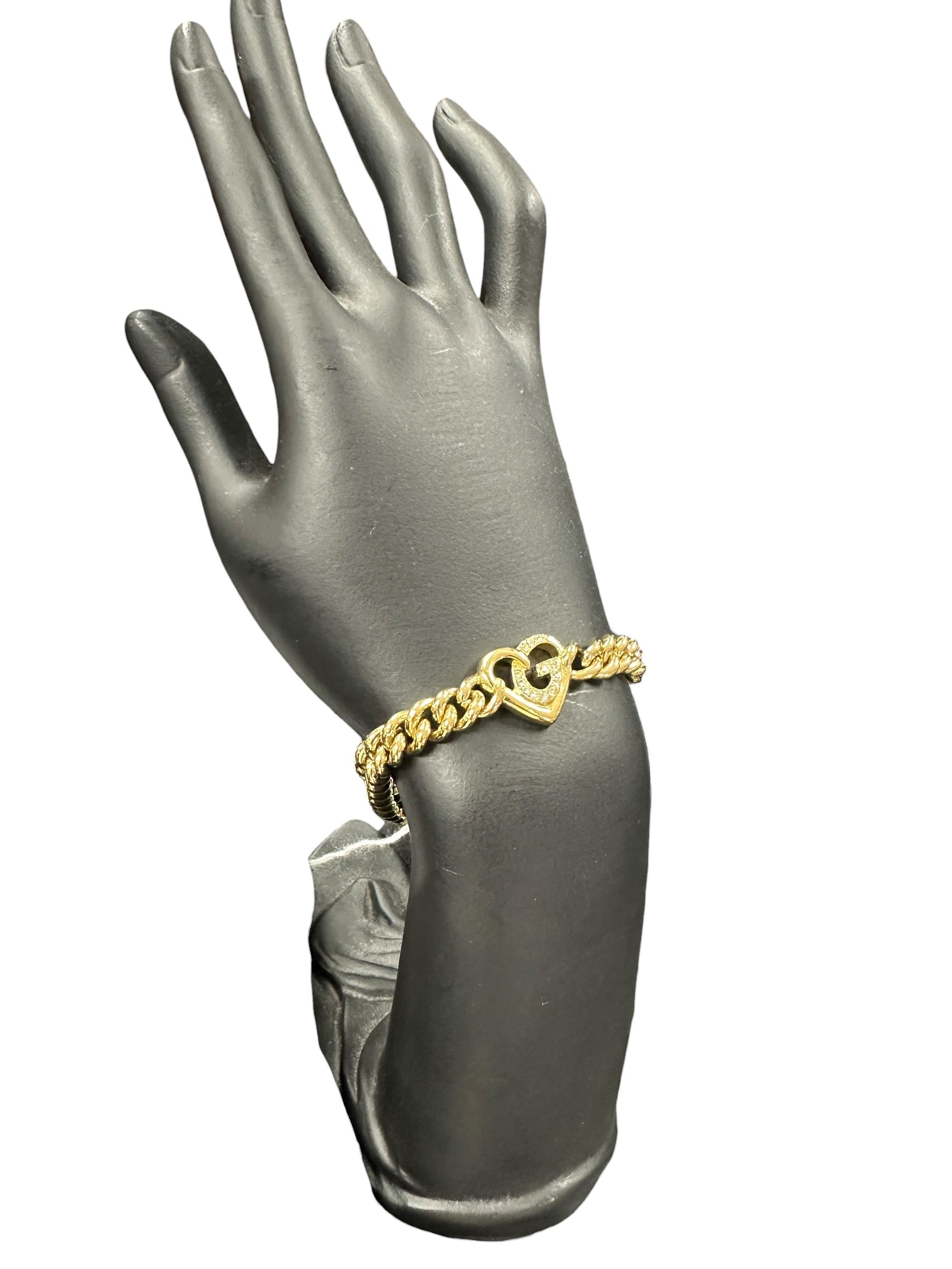 GIVENCHY Gold Tone Curb Chain Bracelet Heart Charm | Authentic Pre-Owned Luxury