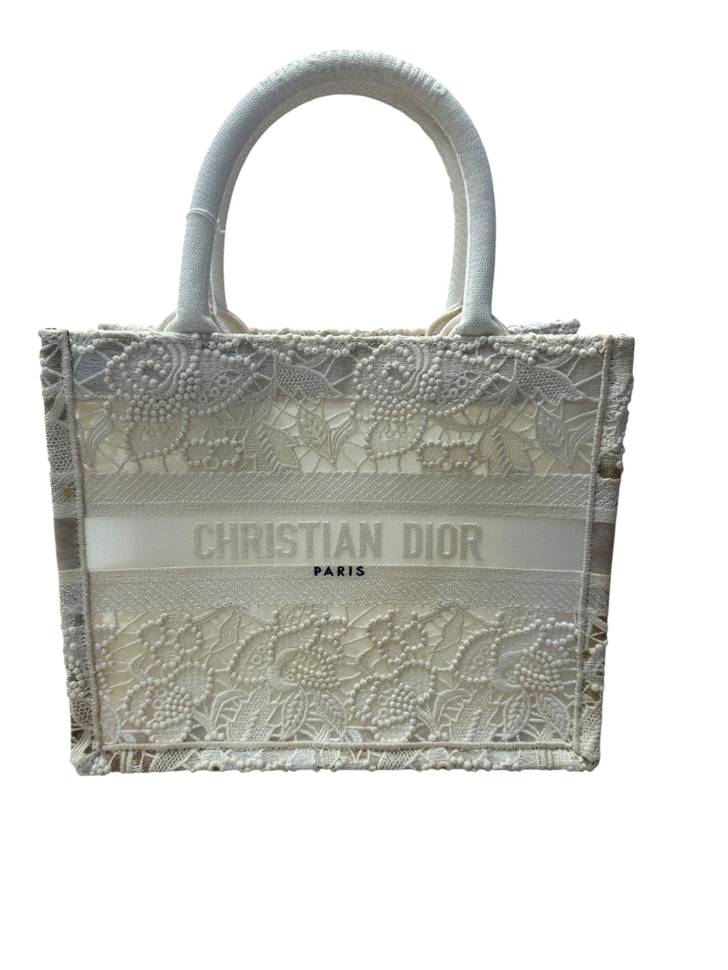 Christian Dior D-Lace Book Tote Small Tote Bag White | Authentic Pre-Owned Luxury