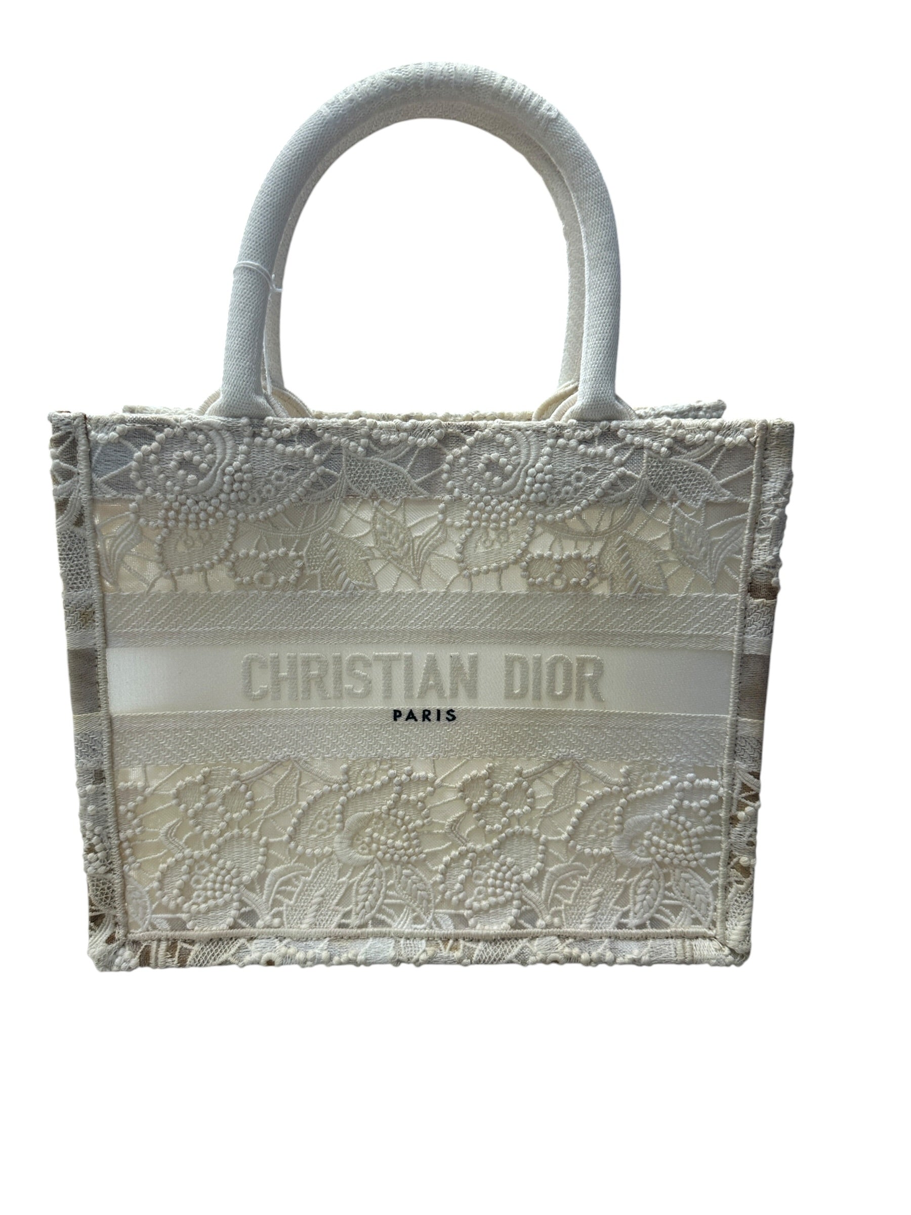 Christian Dior D-Lace Book Tote Small Tote Bag White | Authentic Pre-Owned Luxury