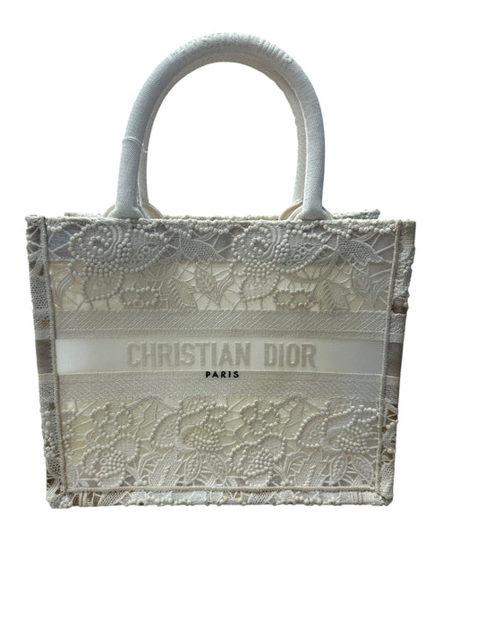 Christian Dior D-Lace Book Tote Small Tote Bag White | Authentic Pre-Owned Luxury
