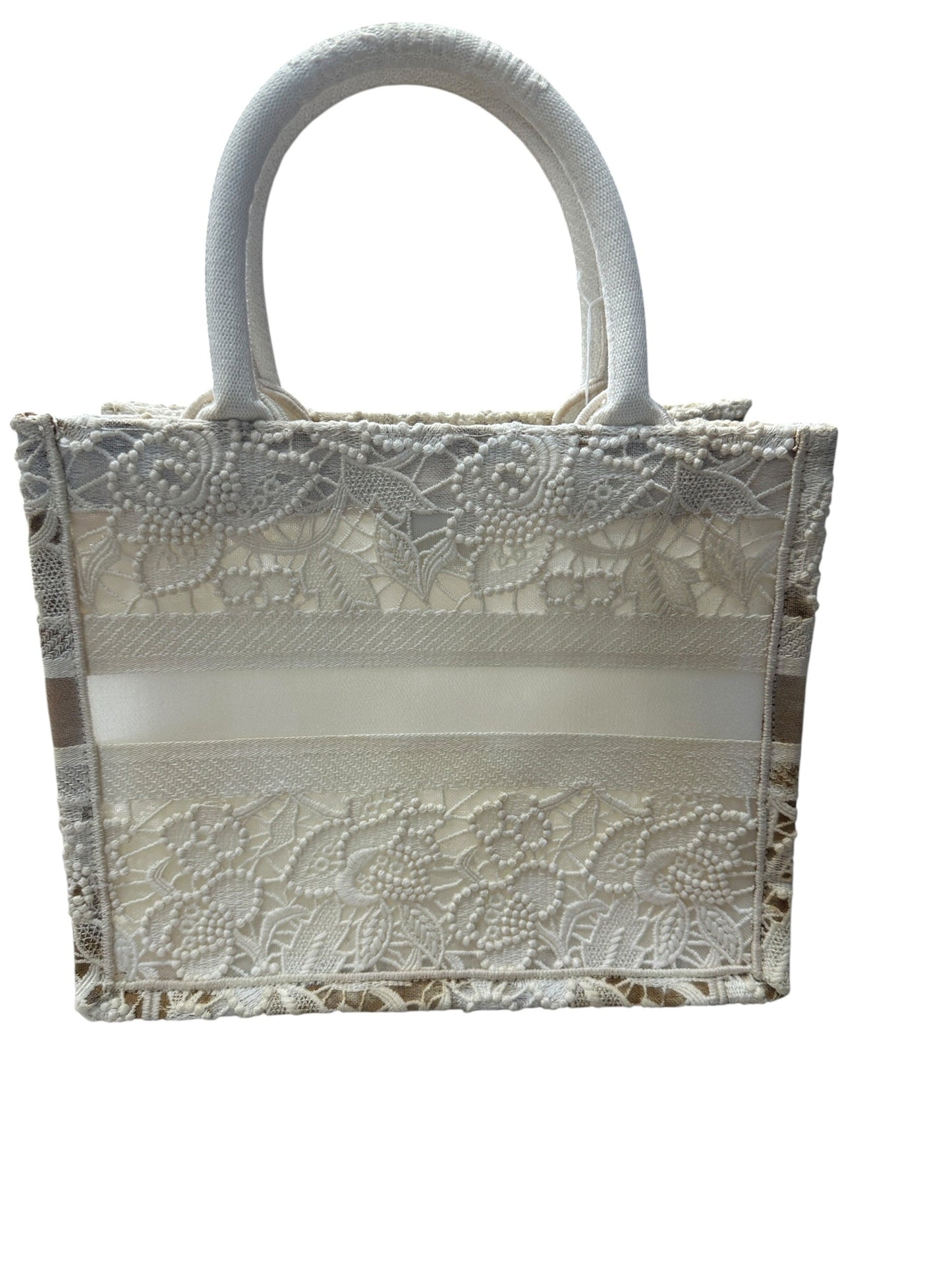 Christian Dior D-Lace Book Tote Small Tote Bag White | Authentic Pre-Owned Luxury