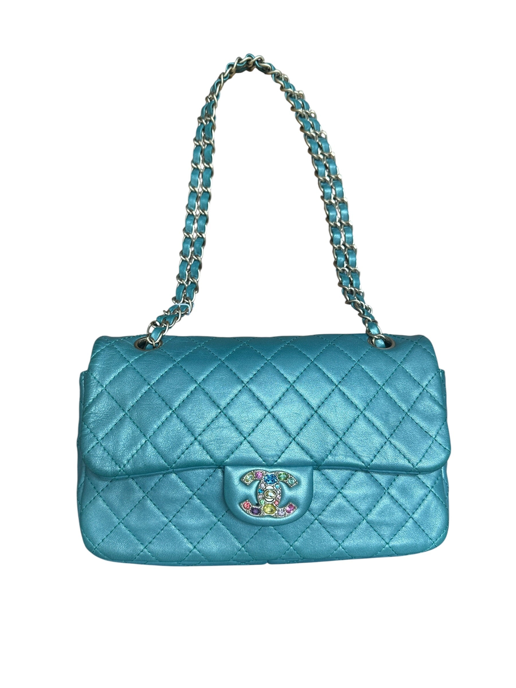 CHANEL Lambskin Matelasse Gemstone Flap Bag Turquoise Gold Hardware | Authentic Pre-Owned Luxury