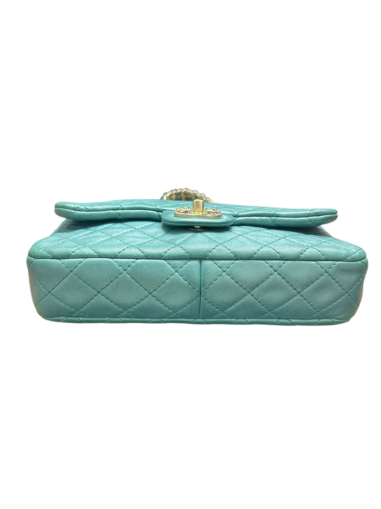 CHANEL Lambskin Matelasse Gemstone Flap Bag Turquoise Gold Hardware | Authentic Pre-Owned Luxury