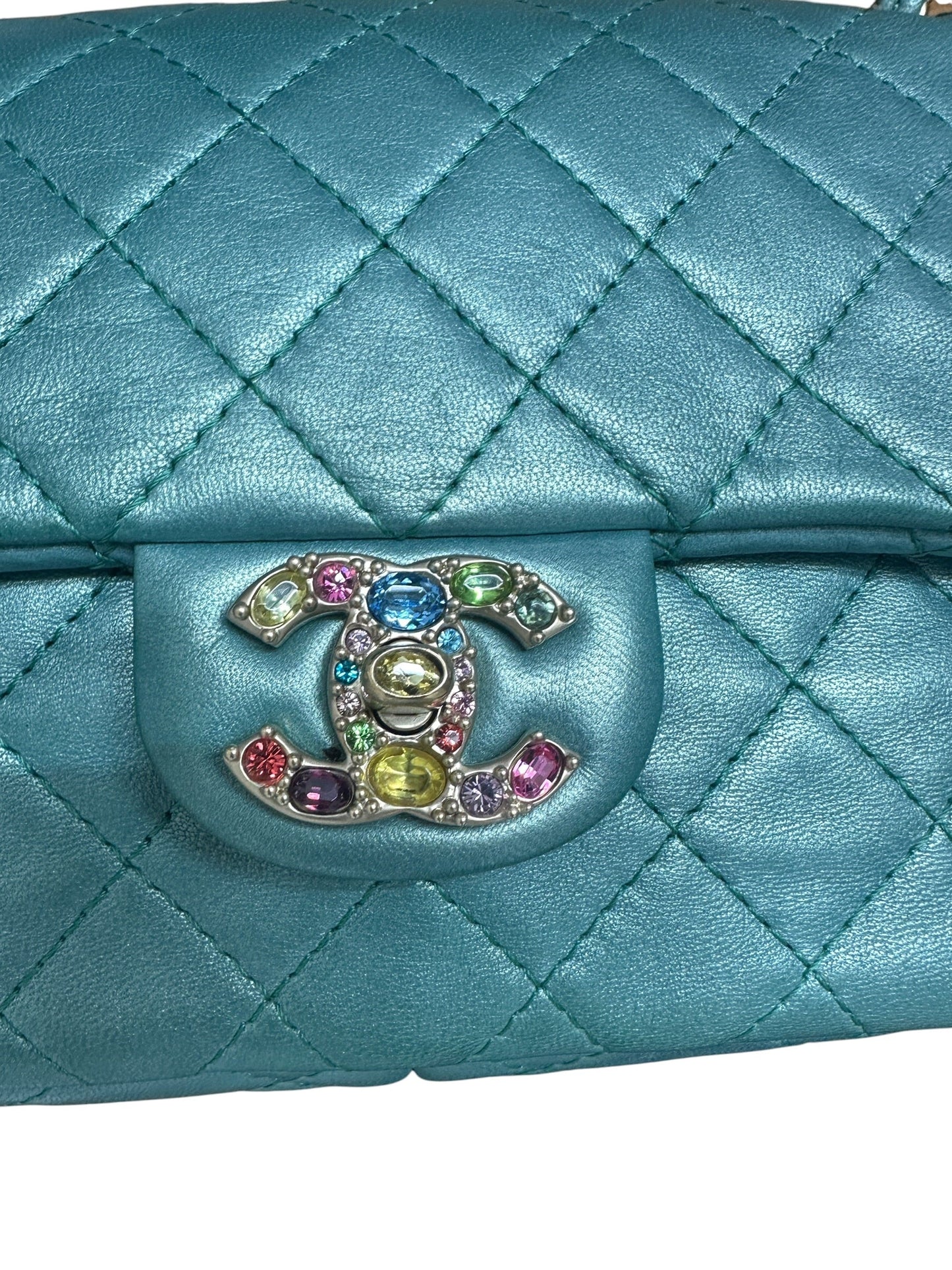 CHANEL Lambskin Matelasse Gemstone Flap Bag Turquoise Gold Hardware | Authentic Pre-Owned Luxury