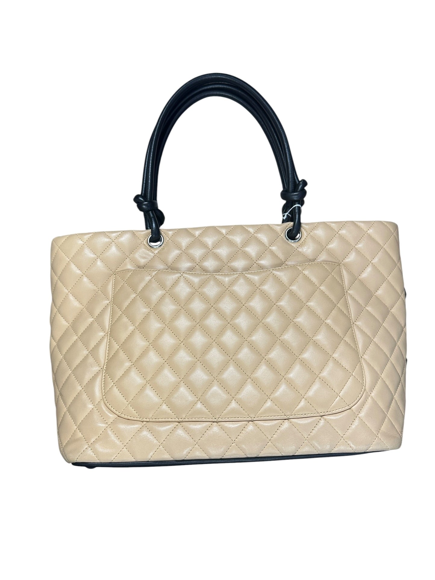 CHANEL Lambskin Cambon Line Large Tote Bag Beige Black Silver Hardware | Authentic Pre-Owned Luxury