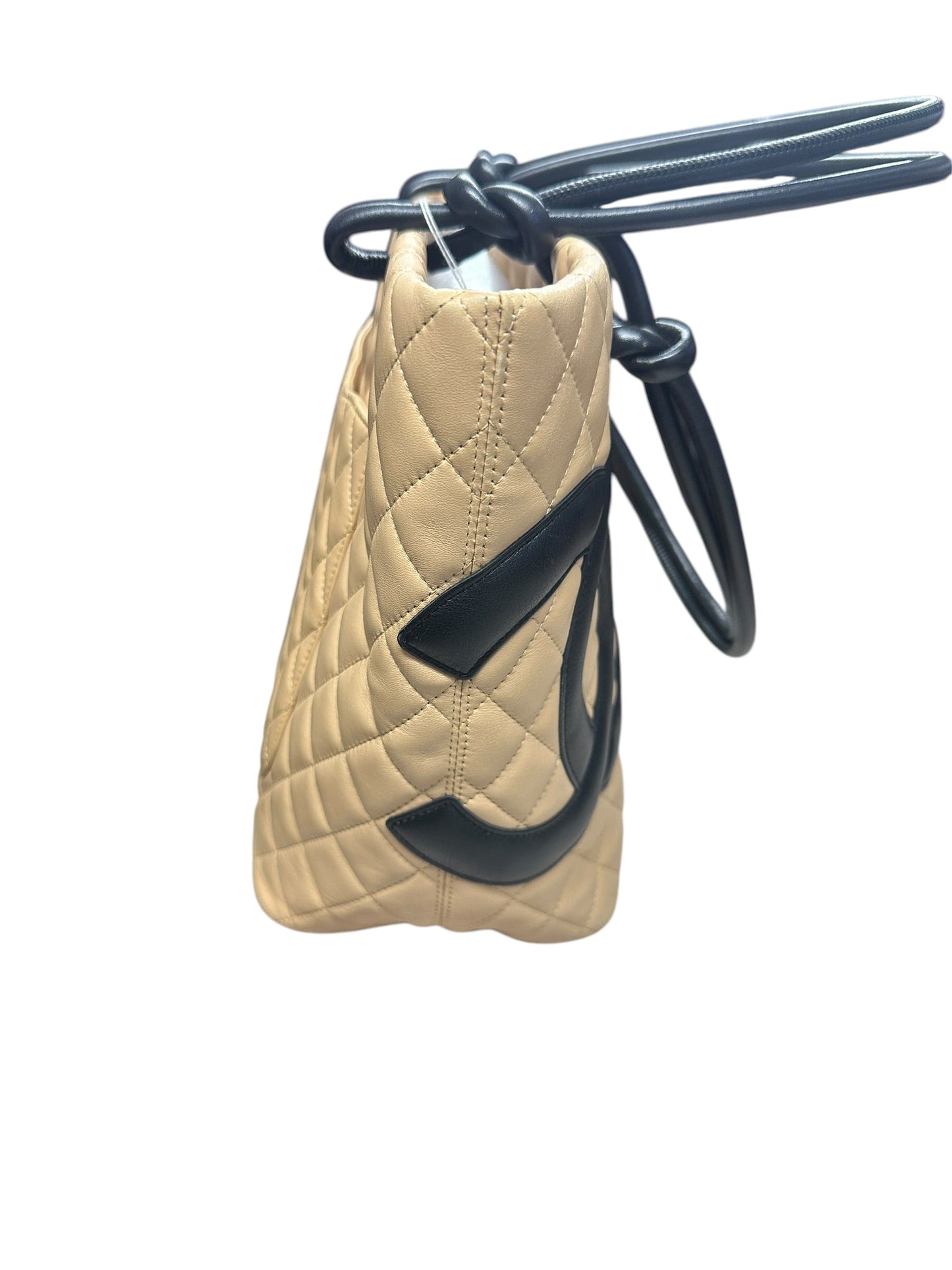 CHANEL Lambskin Cambon Line Large Tote Bag Beige Black Silver Hardware | Authentic Pre-Owned Luxury