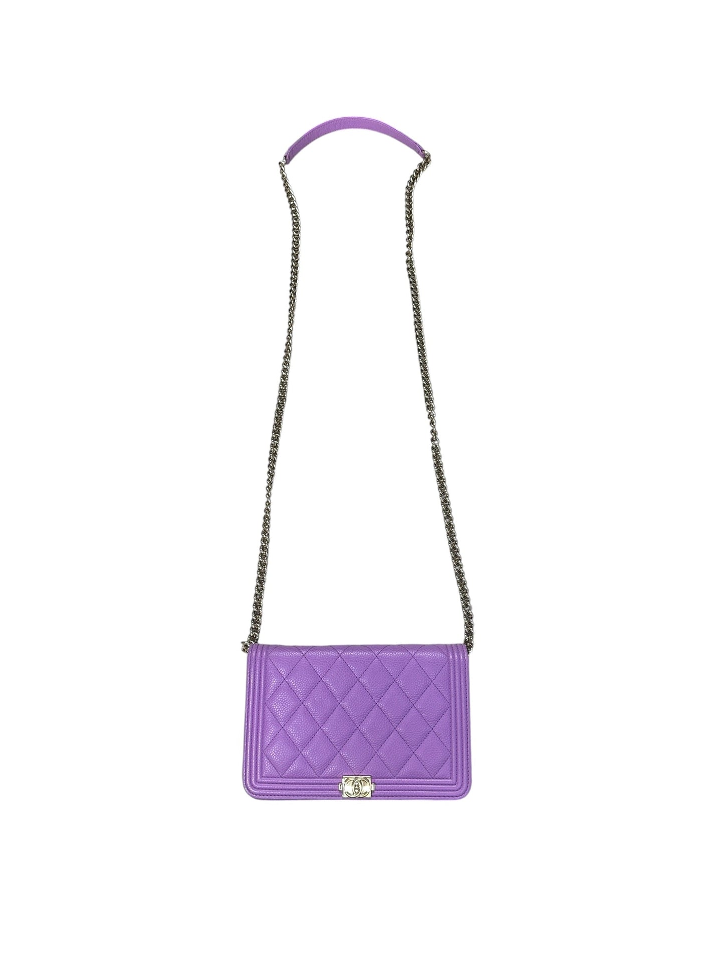 CHANEL Caviar Boy Wallet on Chain Bag Purple Gold Hardware | Authentic Pre-Owned Luxury