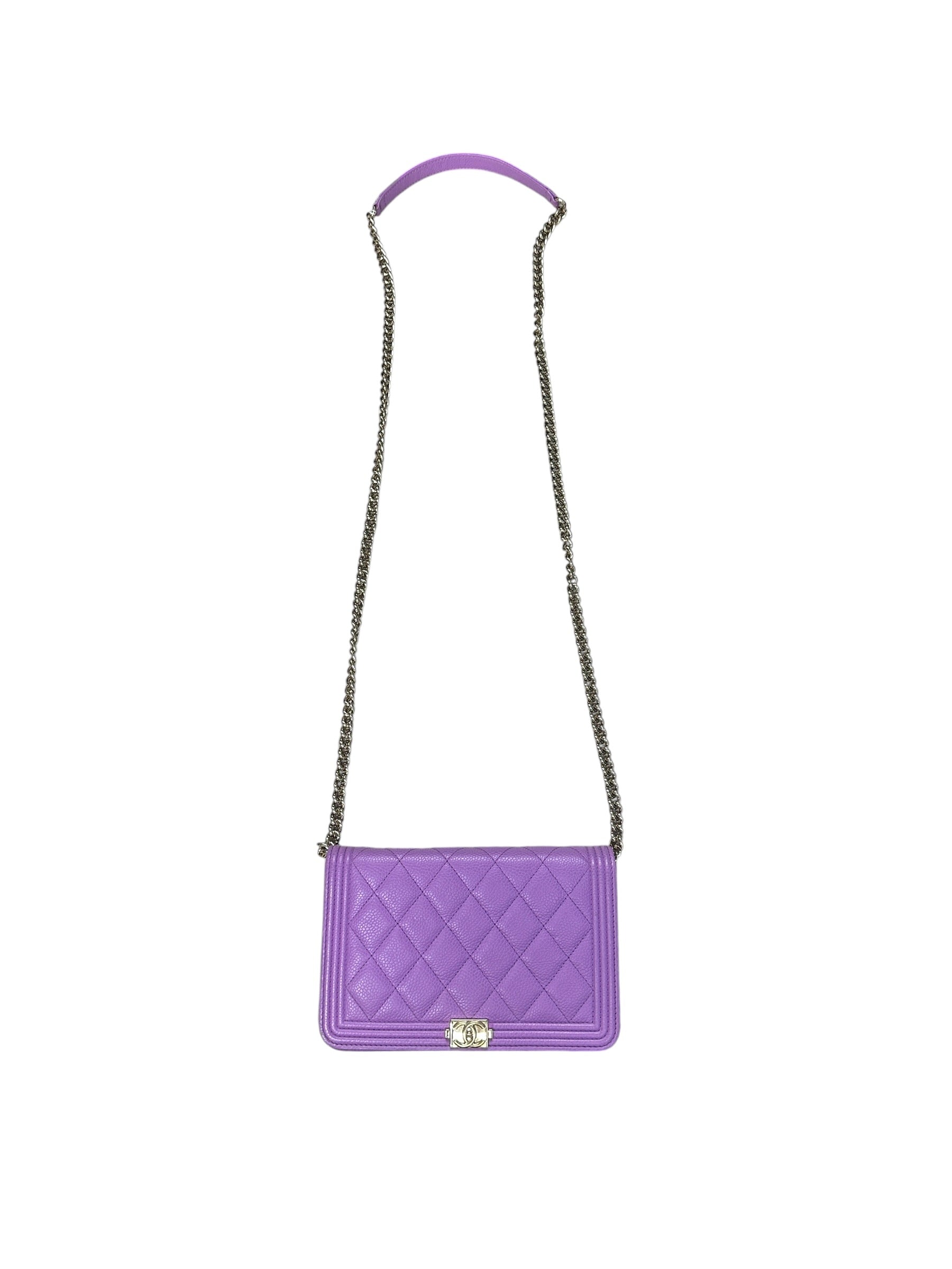CHANEL Caviar Boy Wallet on Chain Bag Purple Gold Hardware | Authentic Pre-Owned Luxury