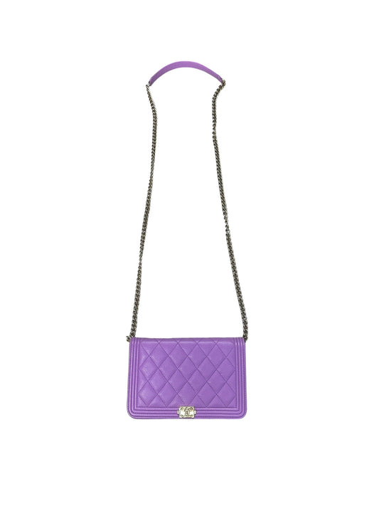 CHANEL Caviar Boy Wallet on Chain Bag Purple Gold Hardware | Authentic Pre-Owned Luxury