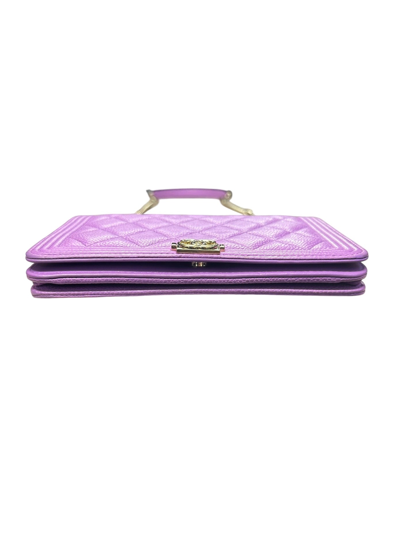 CHANEL Caviar Boy Wallet on Chain Bag Purple Gold Hardware | Authentic Pre-Owned Luxury