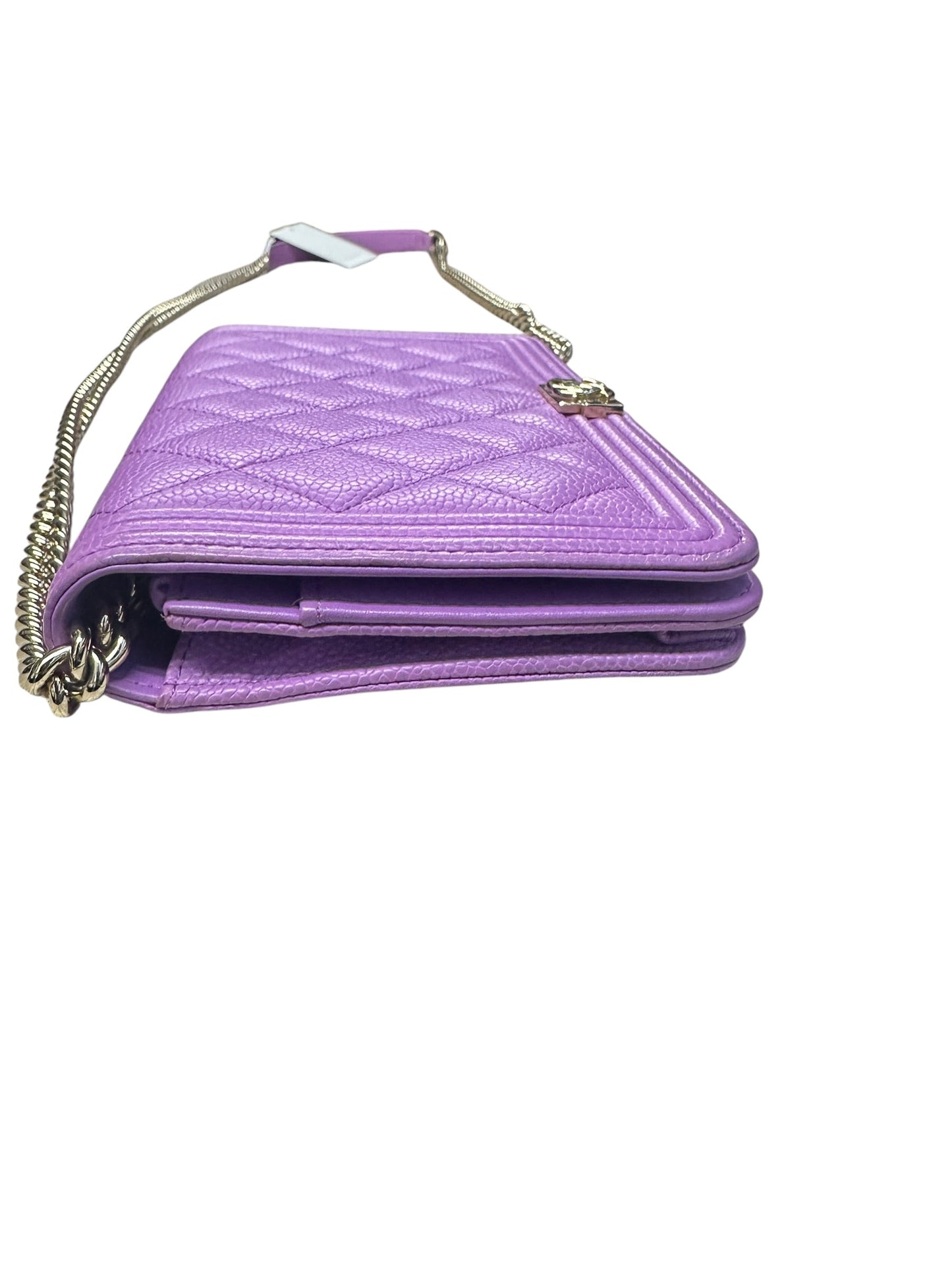 CHANEL Caviar Boy Wallet on Chain Bag Purple Gold Hardware | Authentic Pre-Owned Luxury
