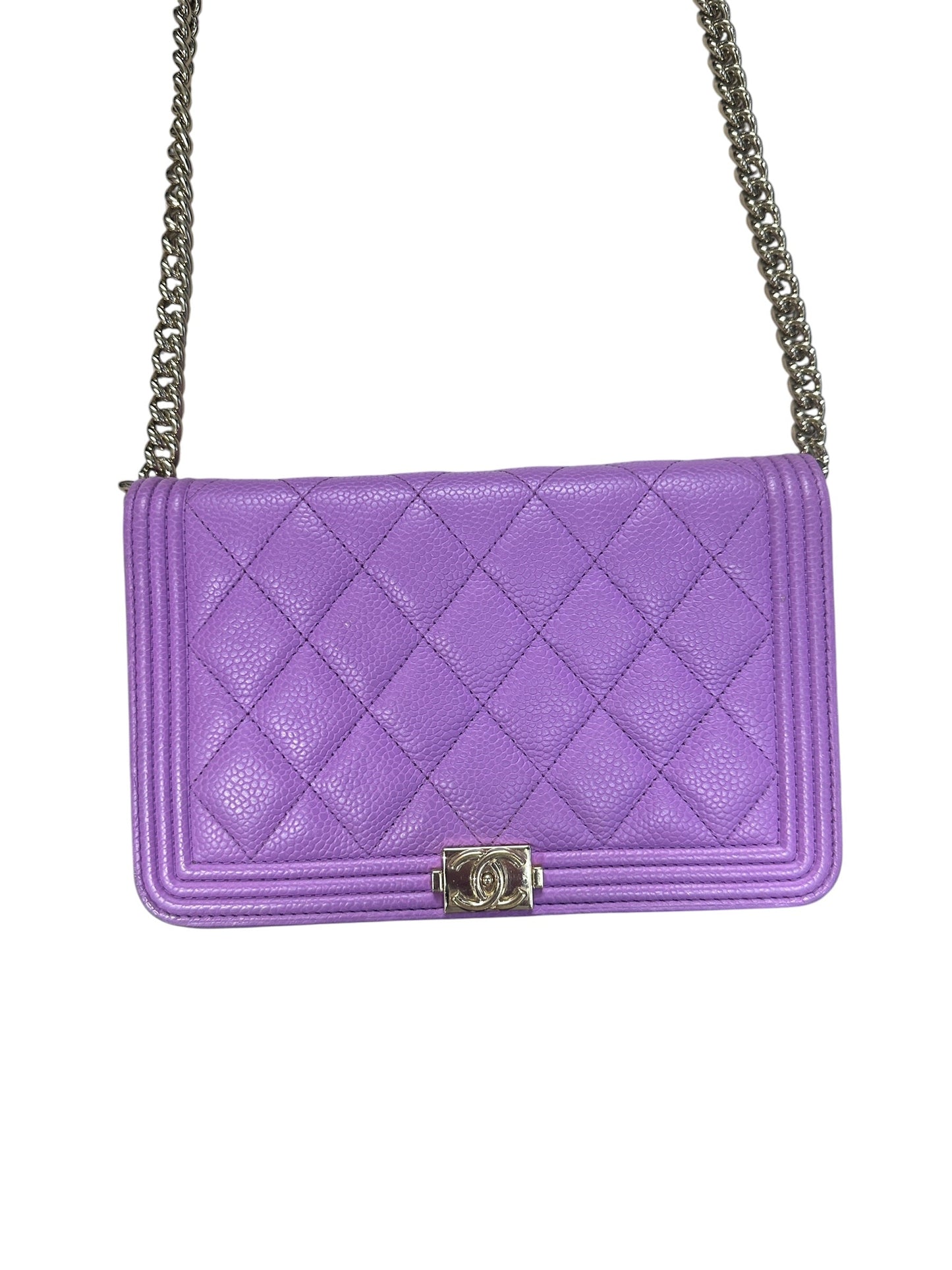 CHANEL Caviar Boy Wallet on Chain Bag Purple Gold Hardware | Authentic Pre-Owned Luxury