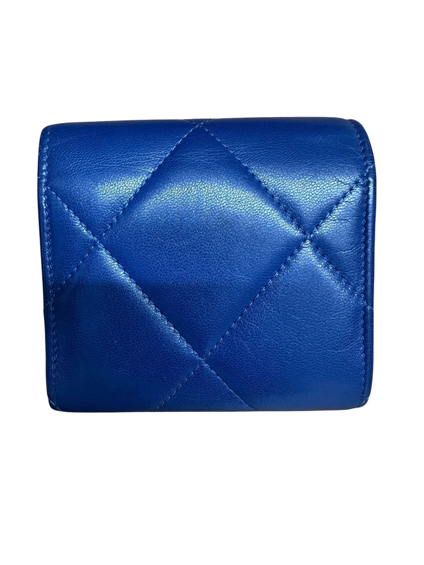 CHANEL Lambskin Chanel 19 Small Trifold Wallet Blue Gold Hardware | Authentic Pre-Owned Luxury
