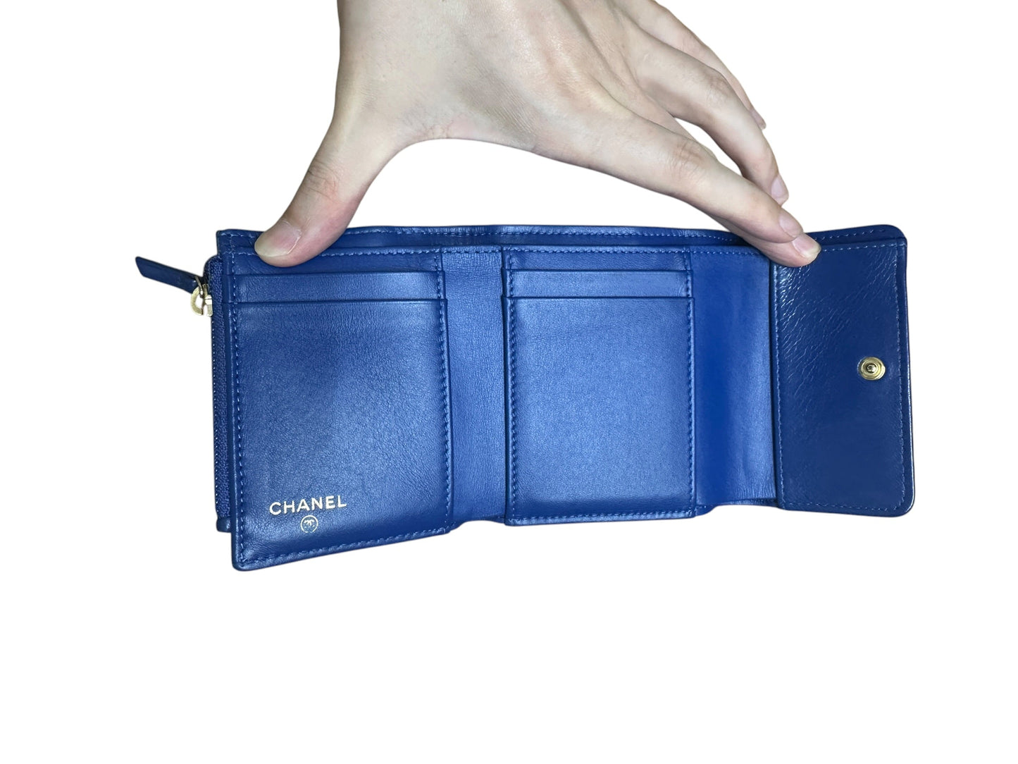 CHANEL Lambskin Chanel 19 Small Trifold Wallet Blue Gold Hardware | Authentic Pre-Owned Luxury