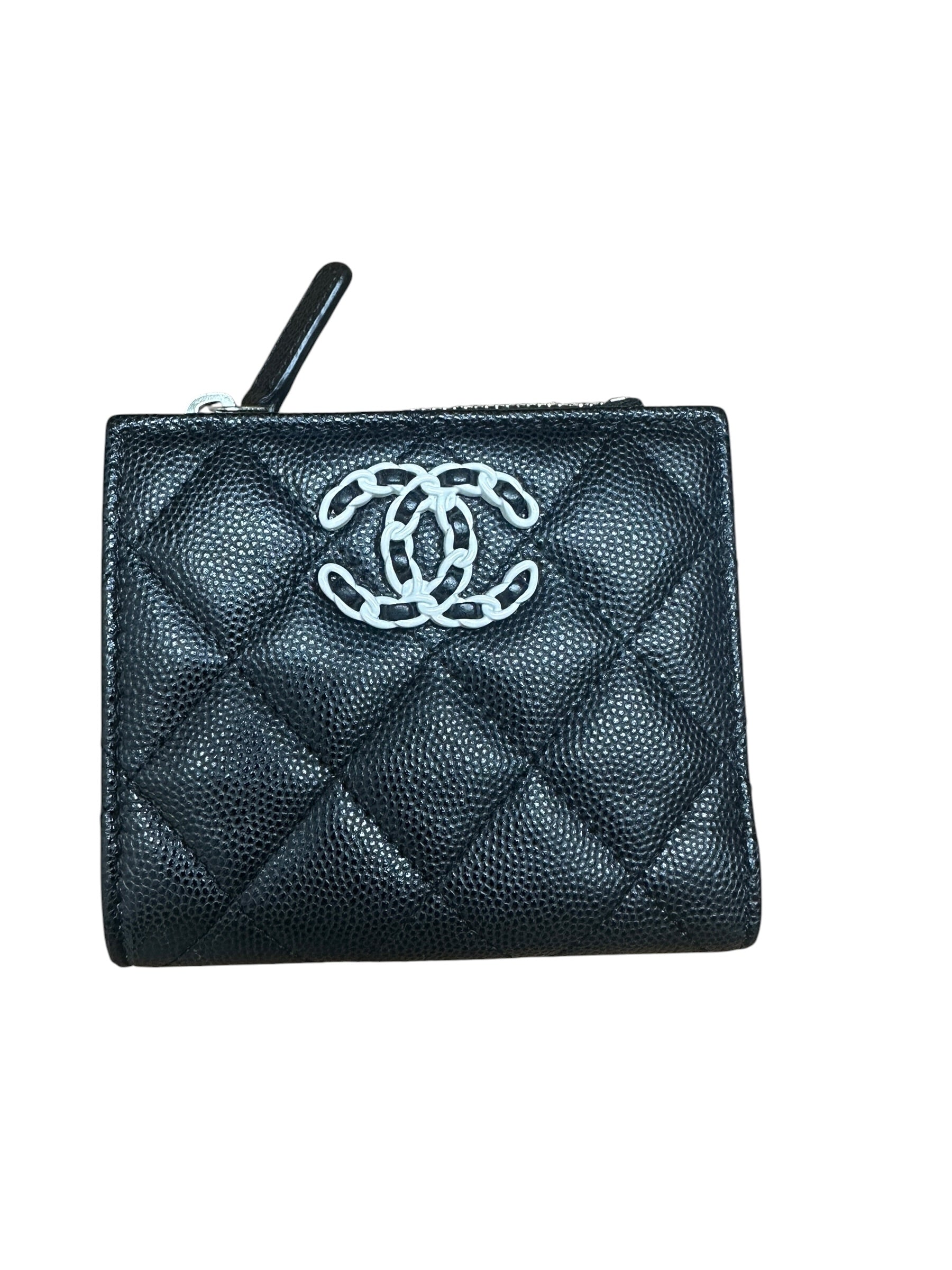CHANEL Caviar Chanel 19 Small Compact Wallet Black Silver Hardware | Authentic Pre-Owned Luxury