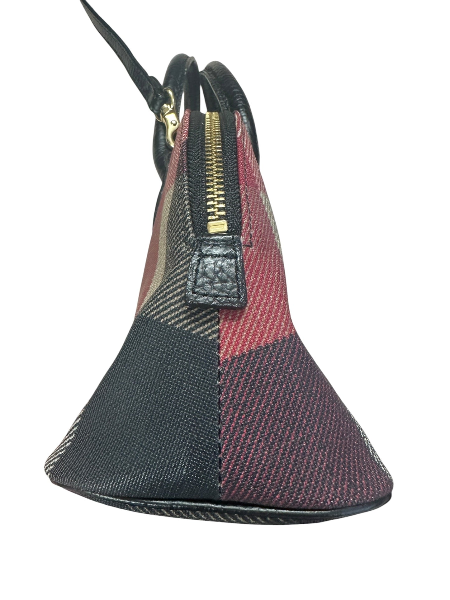 BURBERRY Blue Label Crestbridge Mega Check Canvas 2way Mini Dome Handbag Red Black Gold Hardware | Authentic Pre-Owned Luxury