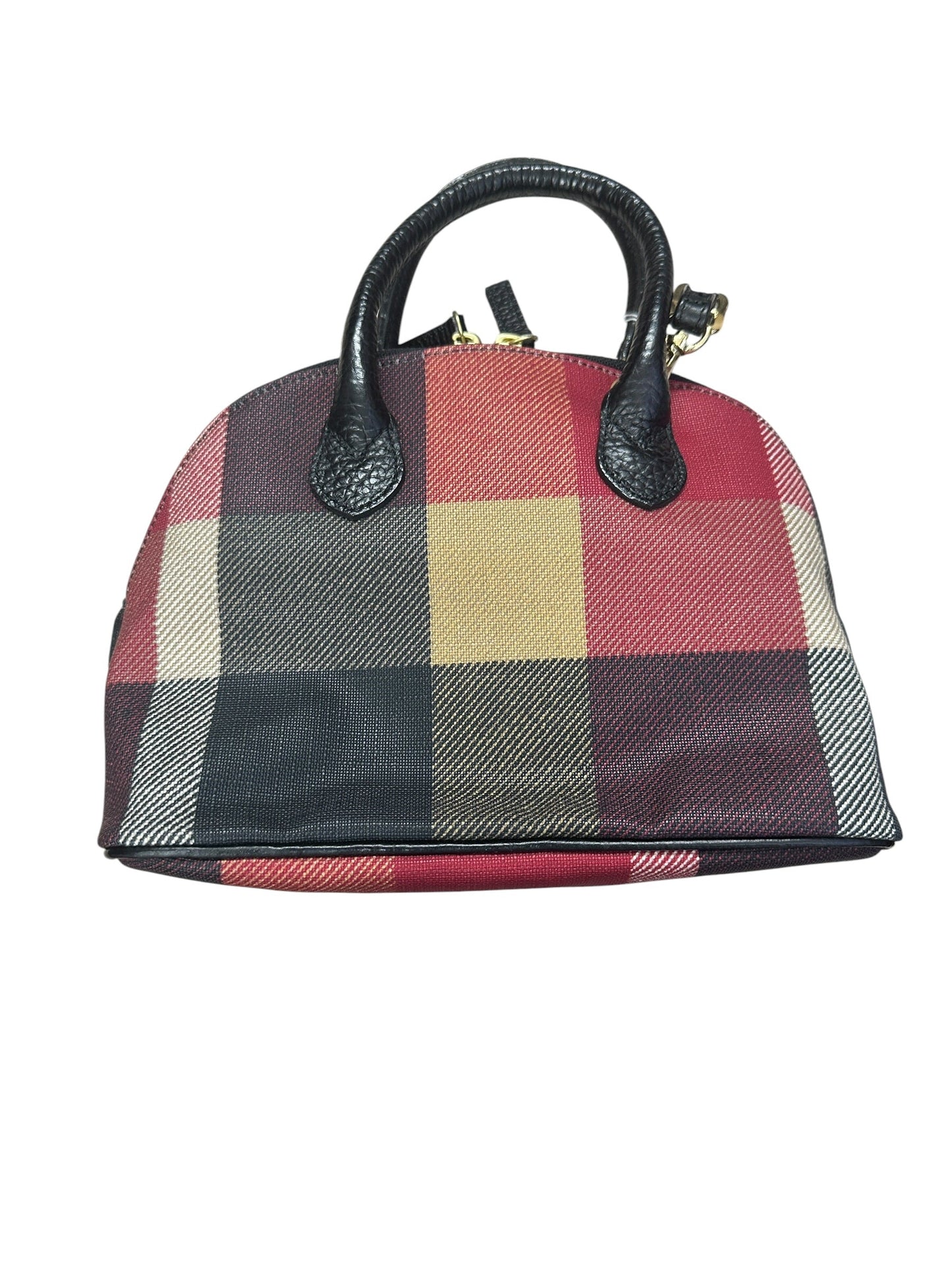 BURBERRY Blue Label Crestbridge Mega Check Canvas 2way Mini Dome Handbag Red Black Gold Hardware | Authentic Pre-Owned Luxury