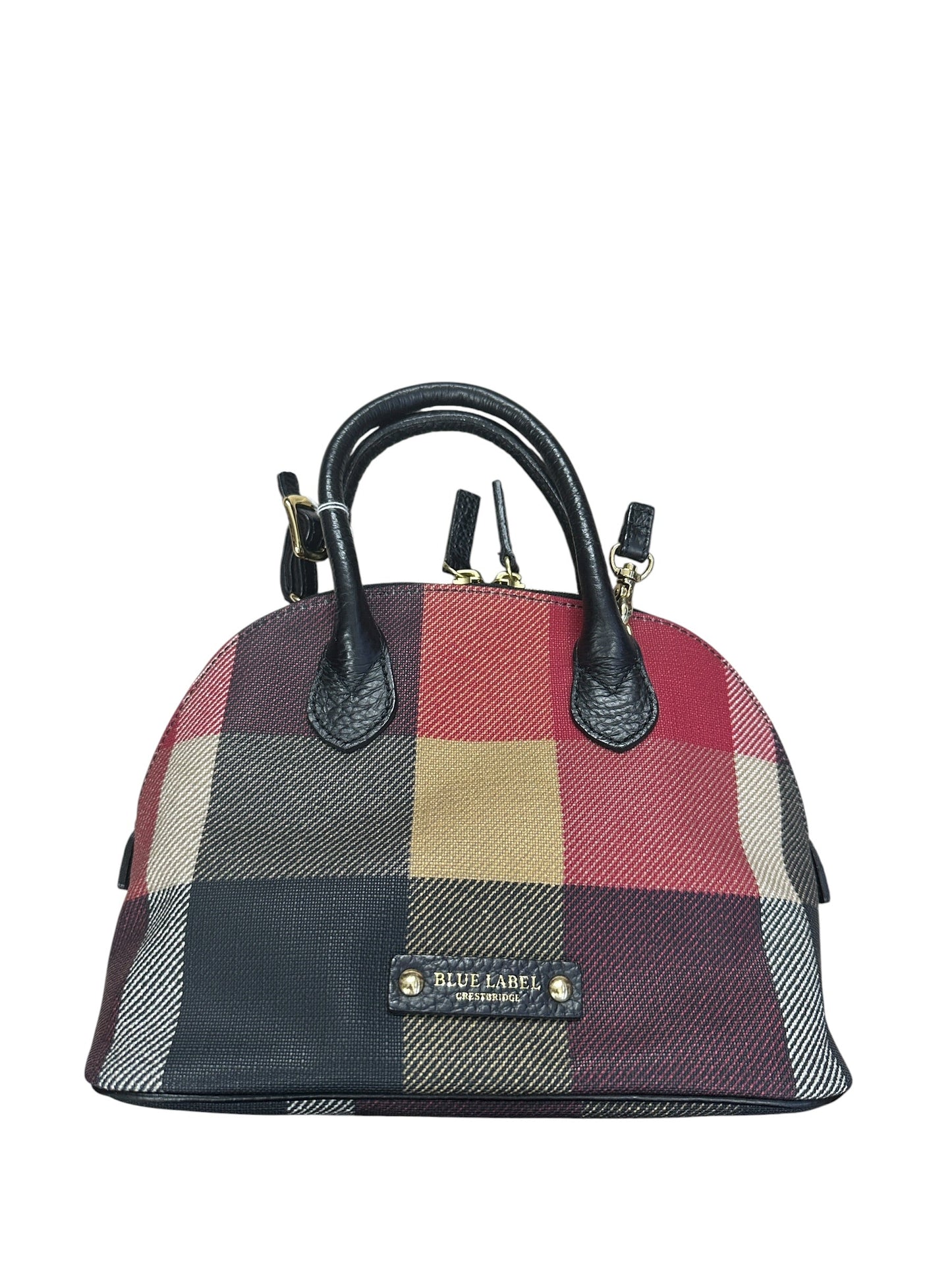 BURBERRY Blue Label Crestbridge Mega Check Canvas 2way Mini Dome Handbag Red Black Gold Hardware | Authentic Pre-Owned Luxury