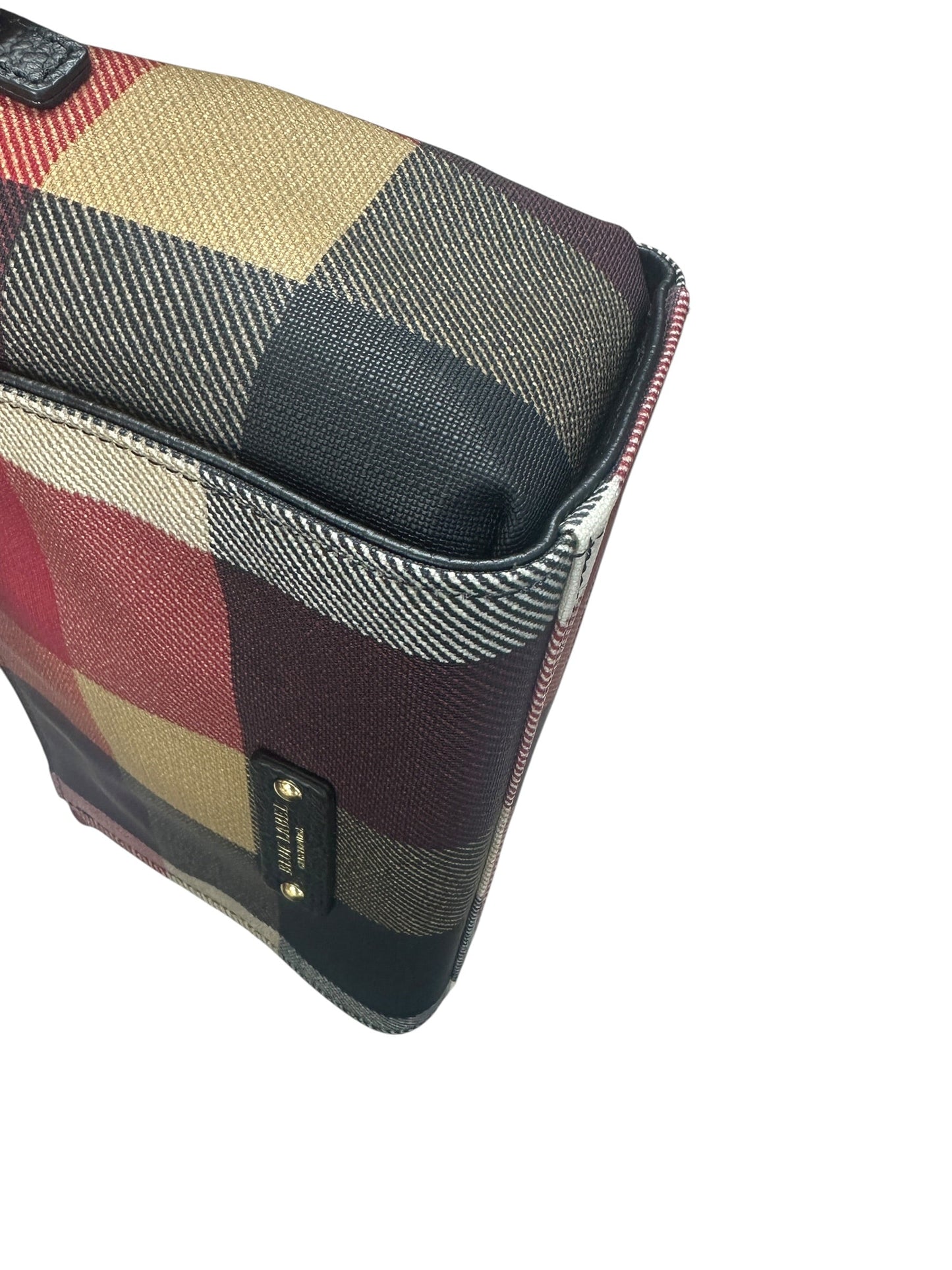 BURBERRY Blue Label Crestbridge Mega Check Canvas 2way Pouch Clutch Shoulder Bag Red Black Gold Hardware | Authentic Pre-Owned Luxury