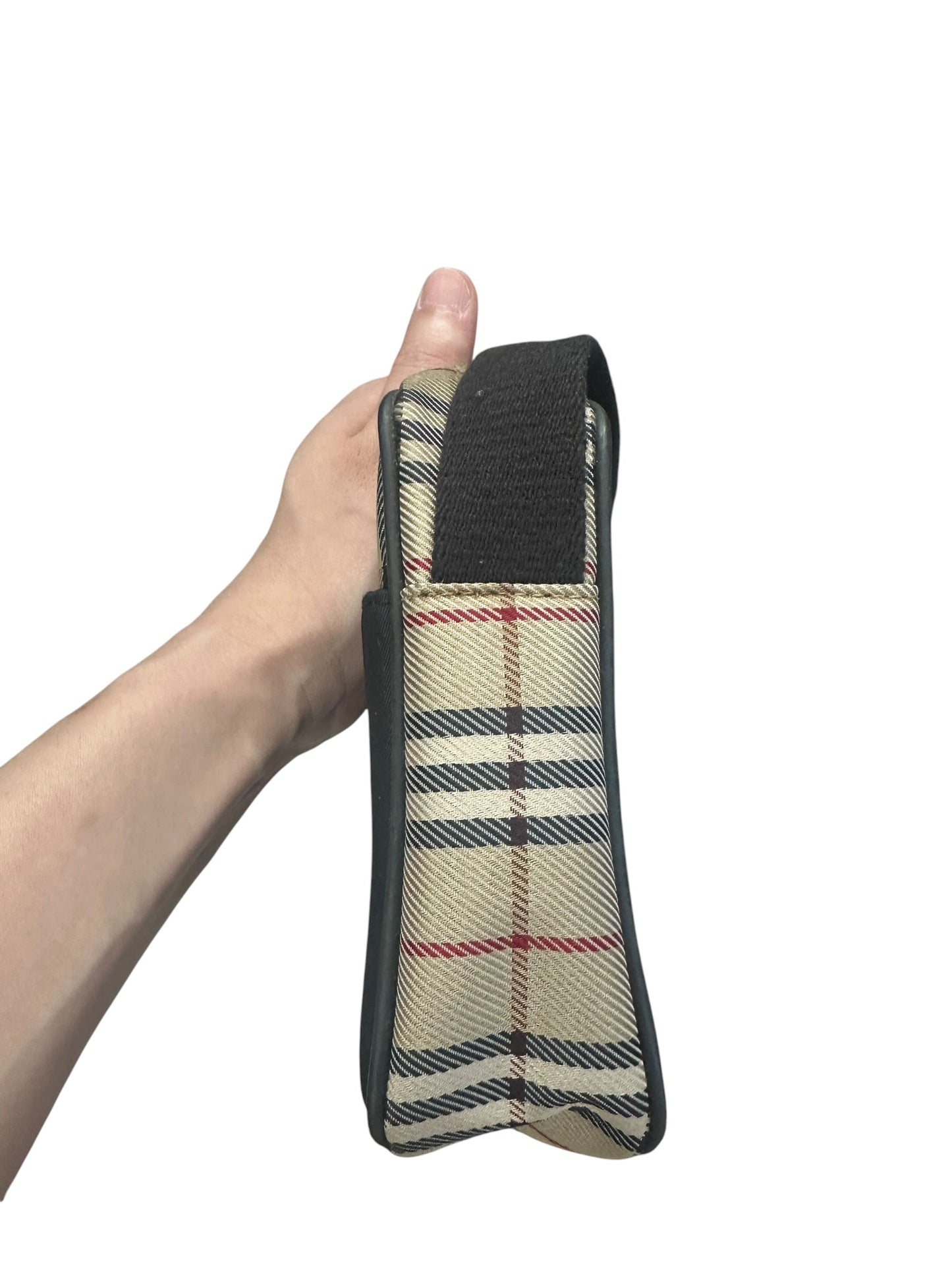 BURBERRY Nova Check Canvas Leather Mini Crossbody Shoulder Bag Beige Black Silver Hardware | Authentic Pre-Owned Luxury