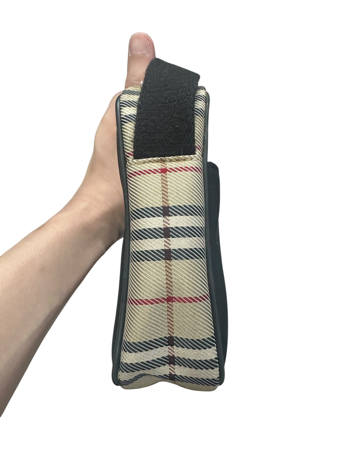 BURBERRY Nova Check Canvas Leather Mini Crossbody Shoulder Bag Beige Black Silver Hardware | Authentic Pre-Owned Luxury