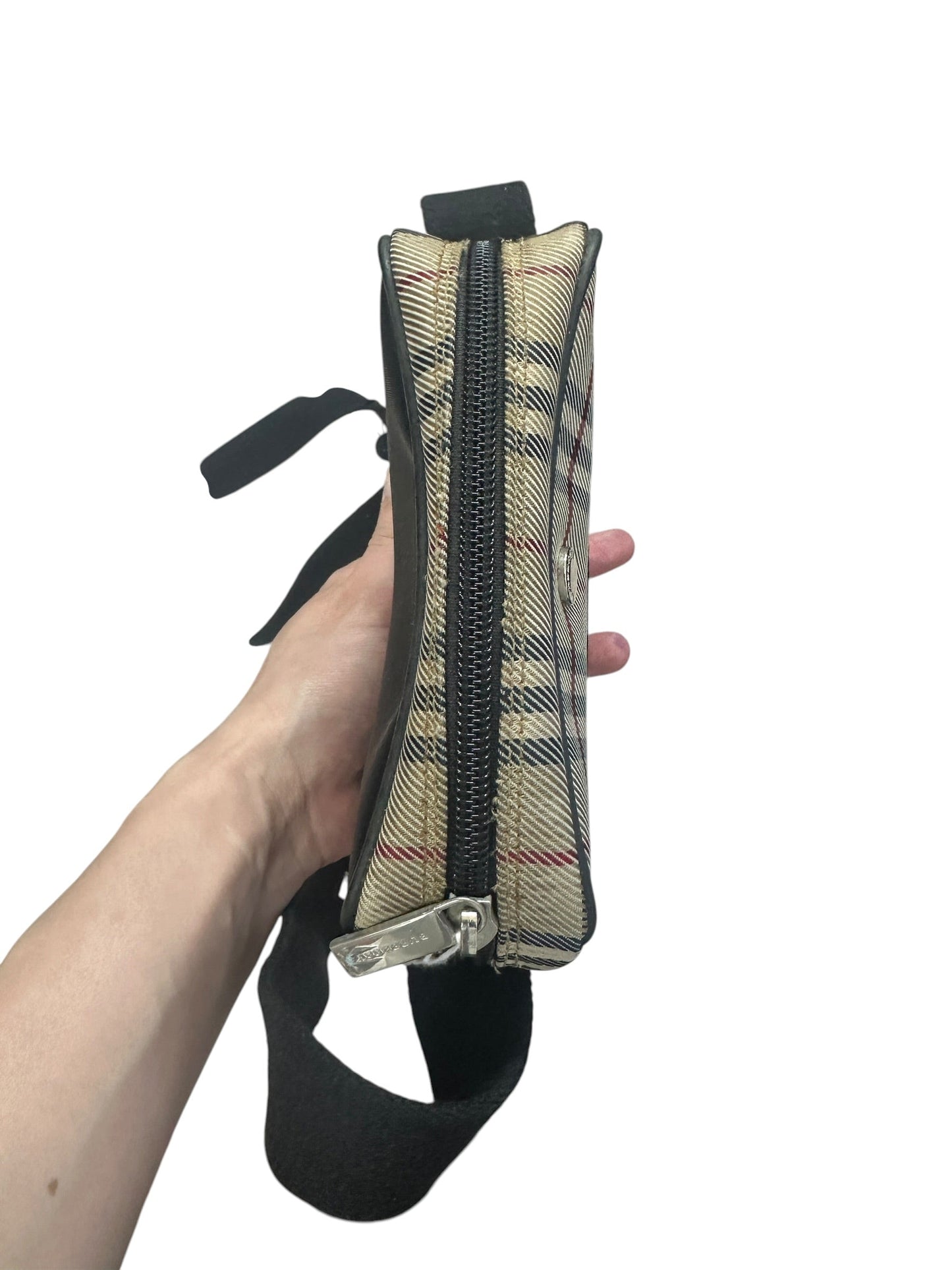 BURBERRY Nova Check Canvas Leather Mini Crossbody Shoulder Bag Beige Black Silver Hardware | Authentic Pre-Owned Luxury