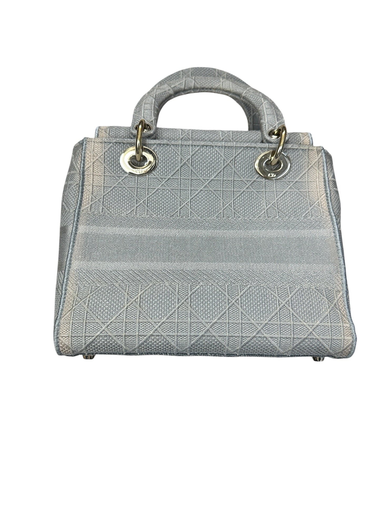 Christian Dior Cannage Embroidered Canvas Lady D-Lite Medium Handbag Gray Gold Hardware | Authentic Pre-Owned Luxury