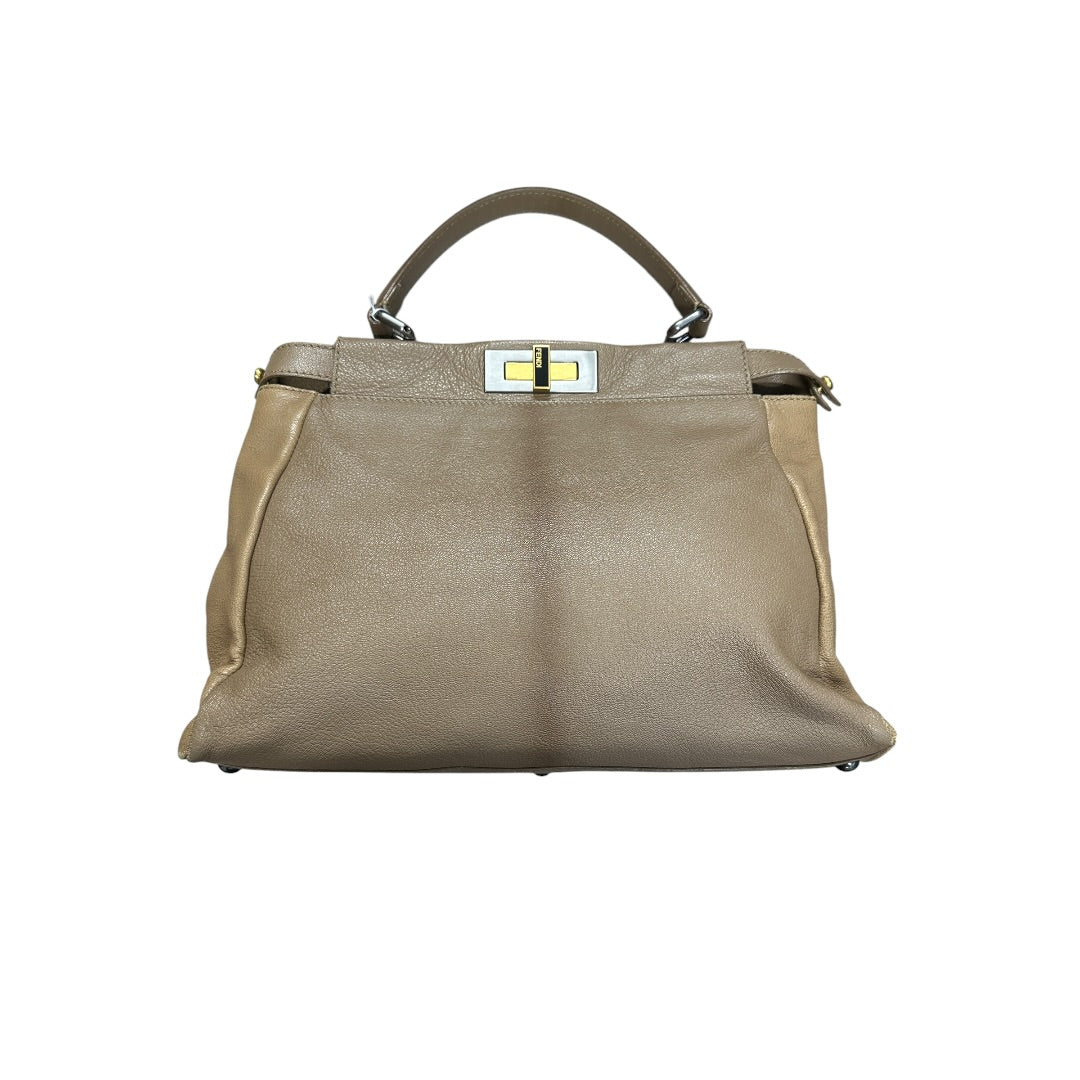 FENDI Calfskin Leather Peekaboo Large Handbag Beige Silver Gold Hardware | Authentic Pre-Owned Luxury