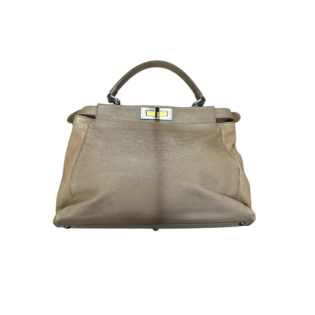 FENDI Calfskin Leather Peekaboo Large Handbag Beige Silver Gold Hardware | Authentic Pre-Owned Luxury