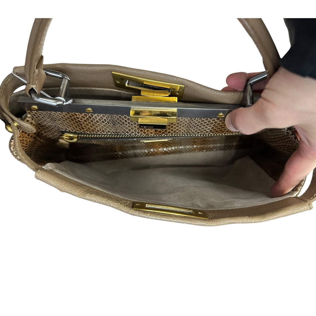 FENDI Calfskin Leather Peekaboo Large Handbag Beige Silver Gold Hardware | Authentic Pre-Owned Luxury
