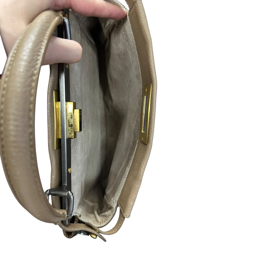 FENDI Calfskin Leather Peekaboo Large Handbag Beige Silver Gold Hardware | Authentic Pre-Owned Luxury