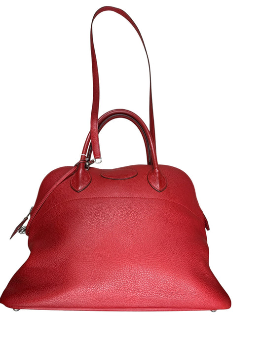HERMES Clemence Leather Bolide 35 Handbag Red Silver Hardware | Authentic Pre-Owned Luxury