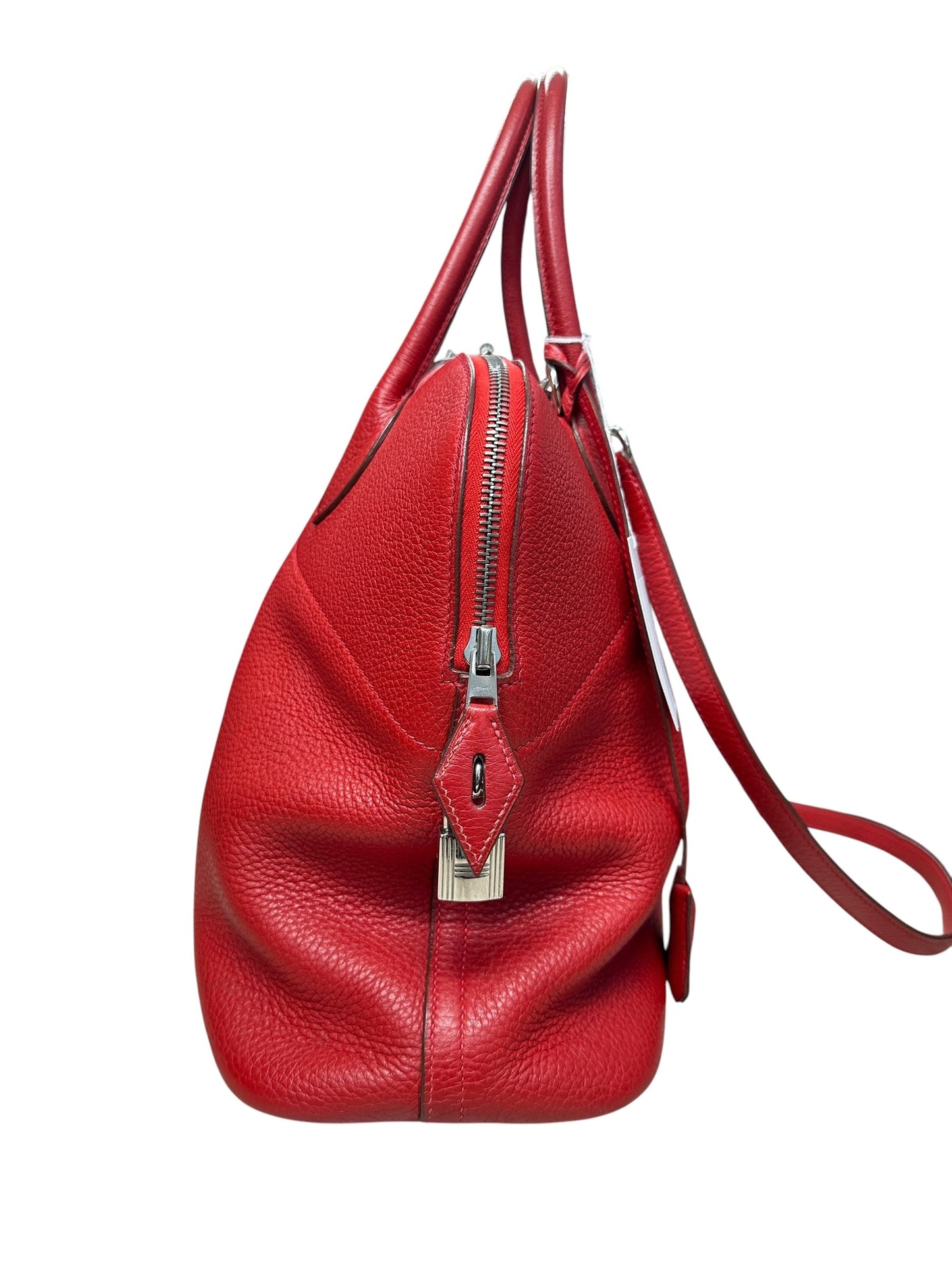 HERMES Clemence Leather Bolide 35 Handbag Red Silver Hardware | Authentic Pre-Owned Luxury