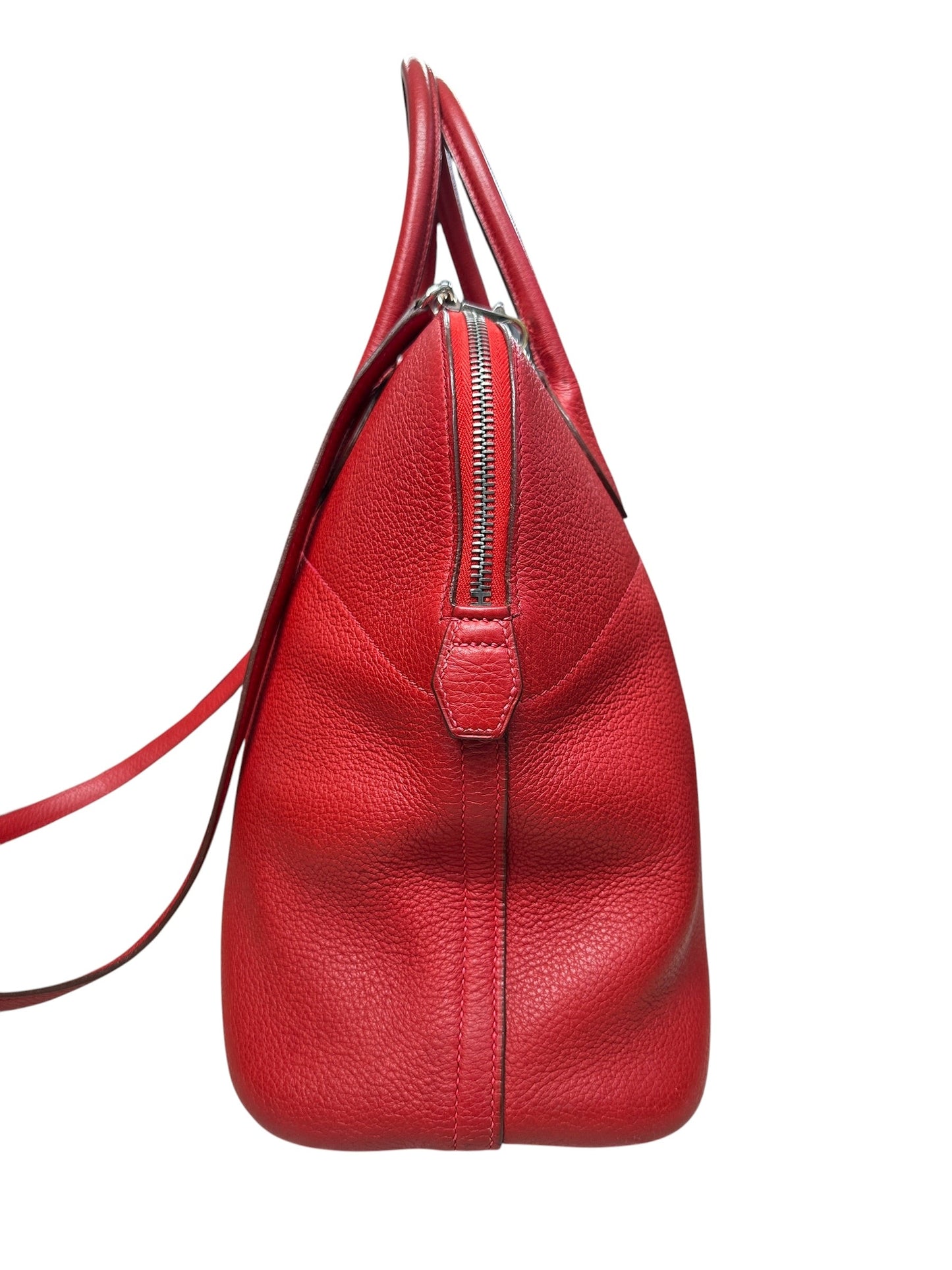 HERMES Clemence Leather Bolide 35 Handbag Red Silver Hardware | Authentic Pre-Owned Luxury