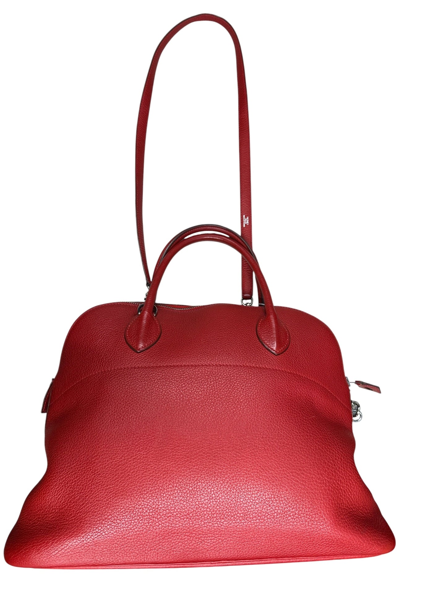 HERMES Clemence Leather Bolide 35 Handbag Red Silver Hardware | Authentic Pre-Owned Luxury
