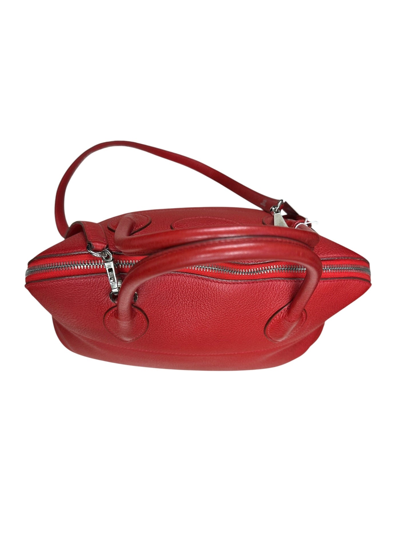 HERMES Clemence Leather Bolide 35 Handbag Red Silver Hardware | Authentic Pre-Owned Luxury