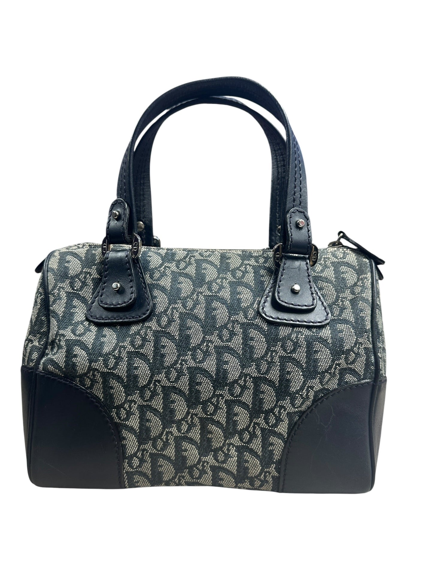 Christian Dior Trotter Jacquard Boston Handbag Navy Silver Hardware | Authentic Pre-Owned Luxury