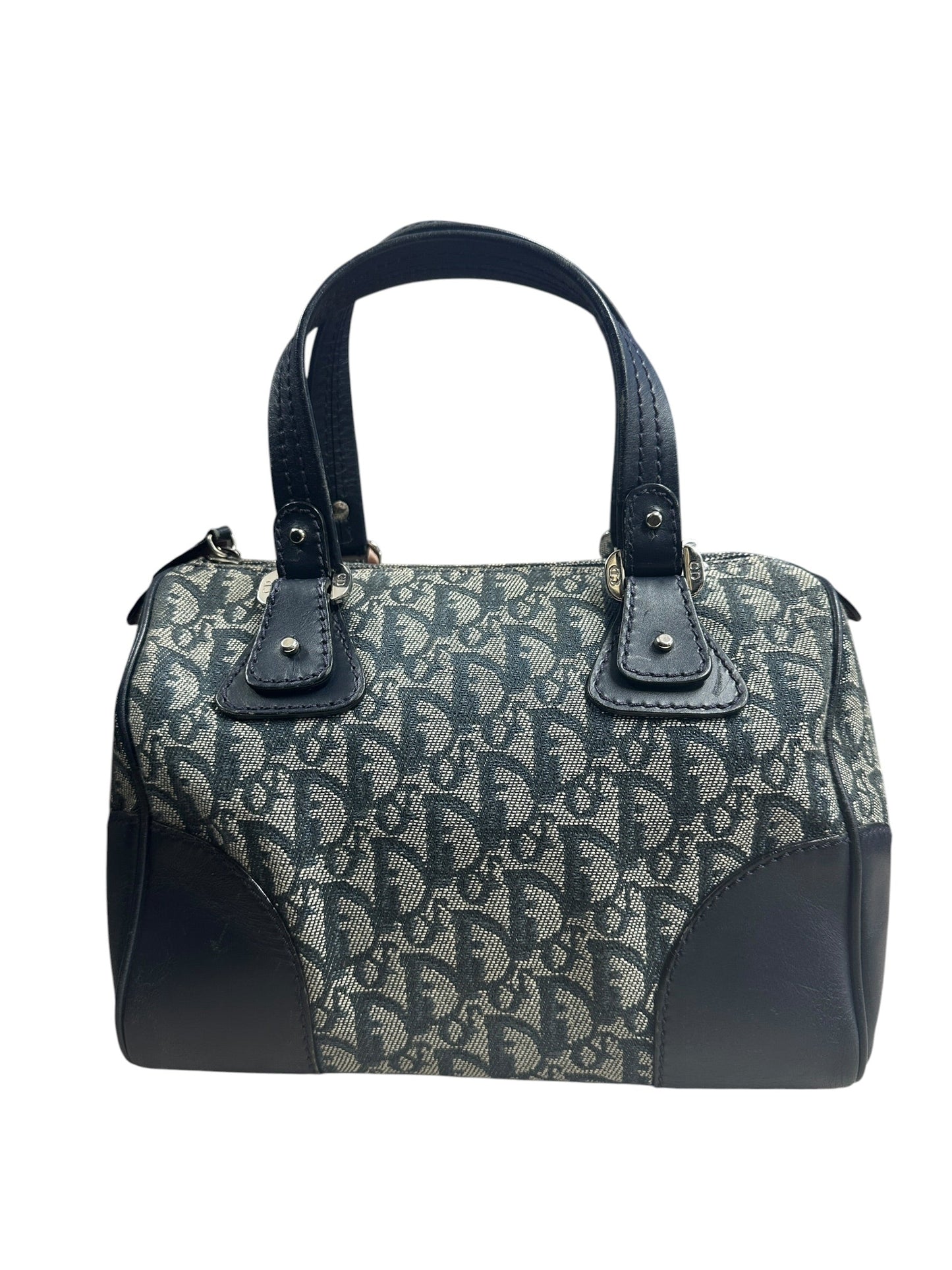 Christian Dior Trotter Jacquard Boston Handbag Navy Silver Hardware | Authentic Pre-Owned Luxury