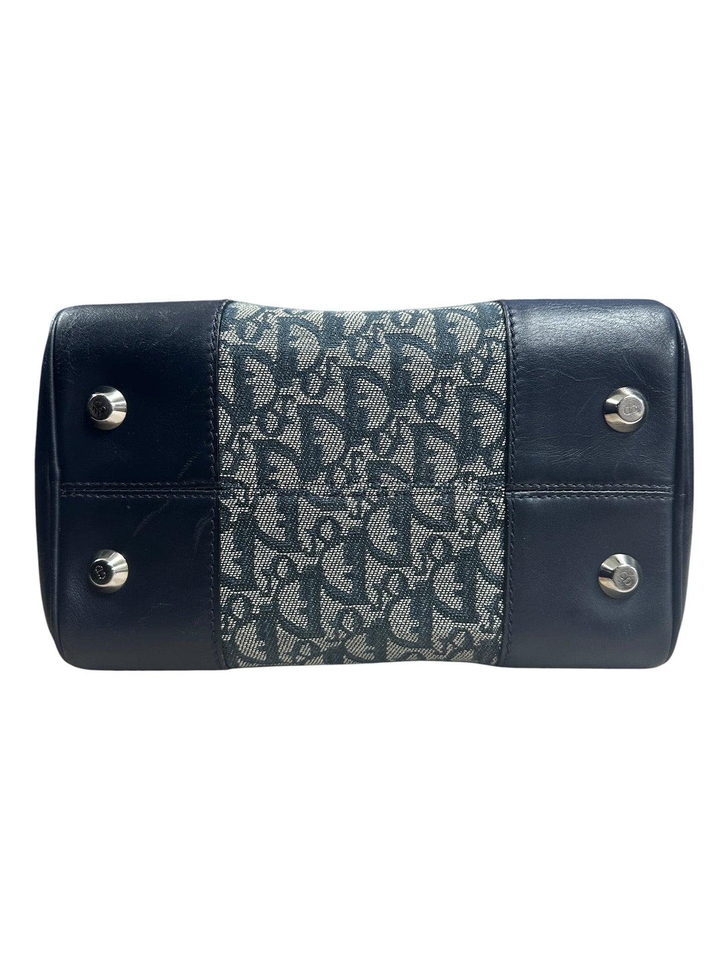 Christian Dior Trotter Jacquard Boston Handbag Navy Silver Hardware | Authentic Pre-Owned Luxury