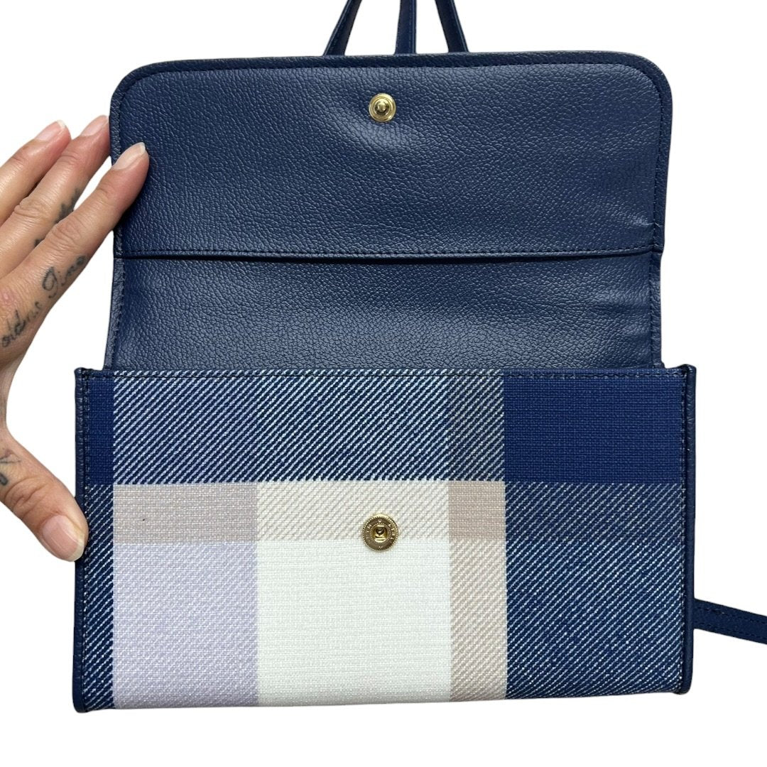 BLUE LABEL CRESTBRIDGE Textile/Leather N/A Crossbody Wallet Blue, White, Purple Plaid Gold Hardware | Authentic Pre-Owned Luxury