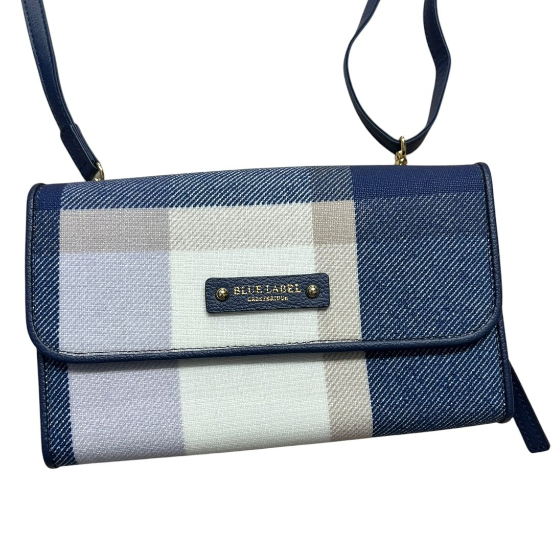 BLUE LABEL CRESTBRIDGE Textile/Leather N/A Crossbody Wallet Blue, White, Purple Plaid Gold Hardware | Authentic Pre-Owned Luxury