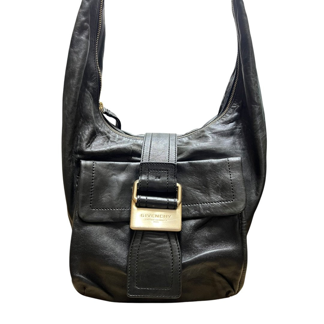 GIVENCHY Leather Hobo Shoulder Bag Shoulder Bag Black Gold Hardware | Authentic Pre-Owned Luxury