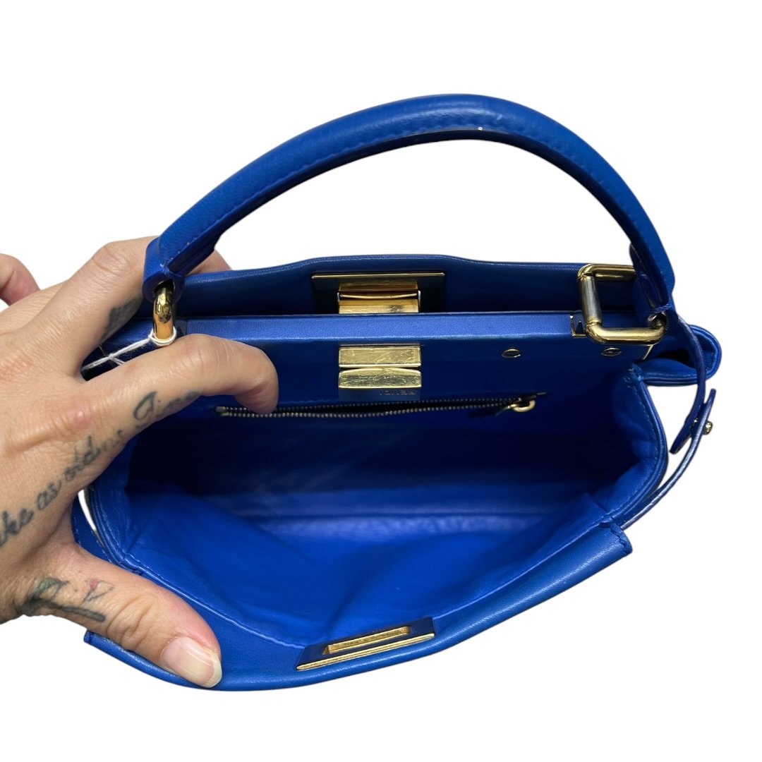 FENDI Calfskin Peekaboo Mini Handbag Blue Gold Hardware | Authentic Pre-Owned Luxury
