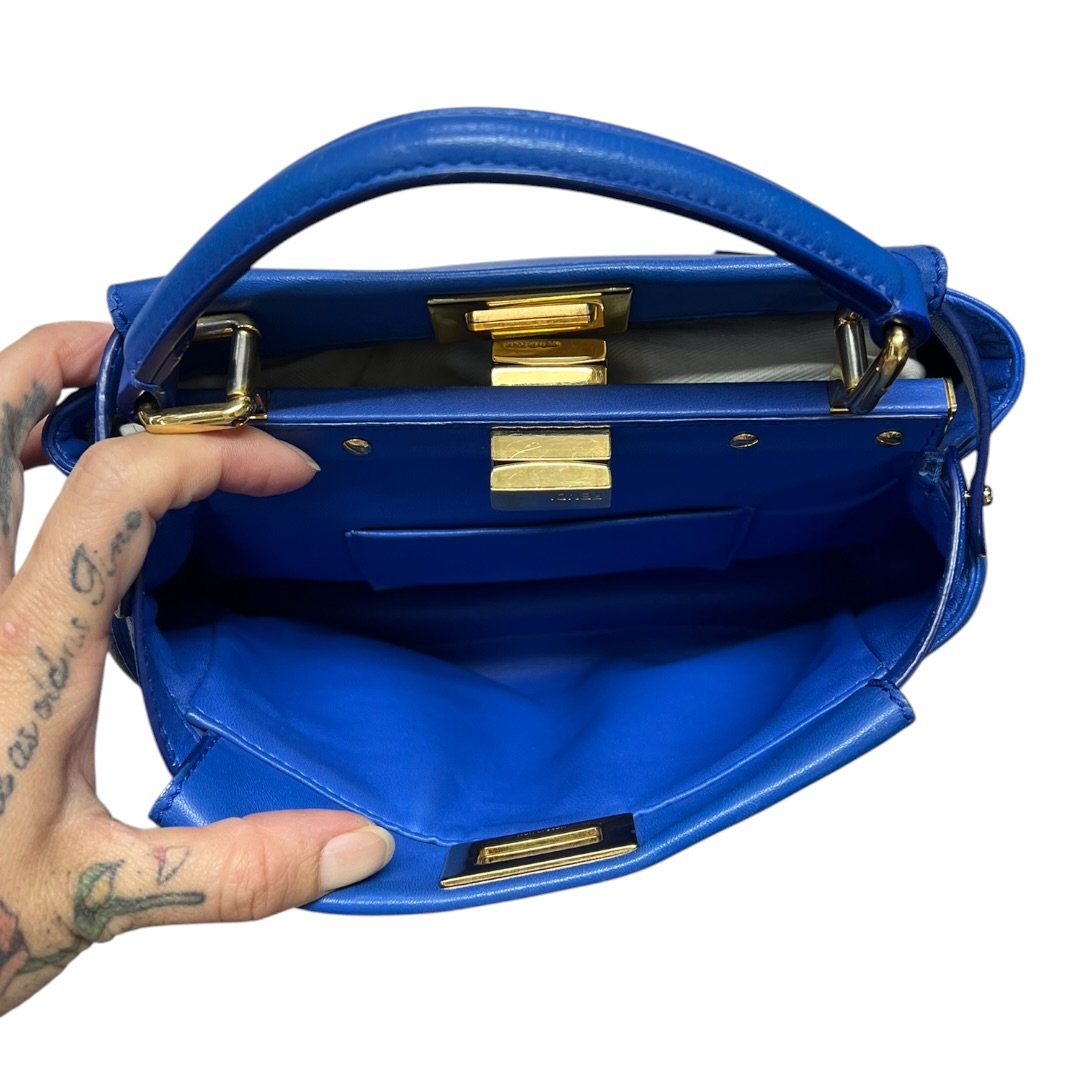 FENDI Calfskin Peekaboo Mini Handbag Blue Gold Hardware | Authentic Pre-Owned Luxury