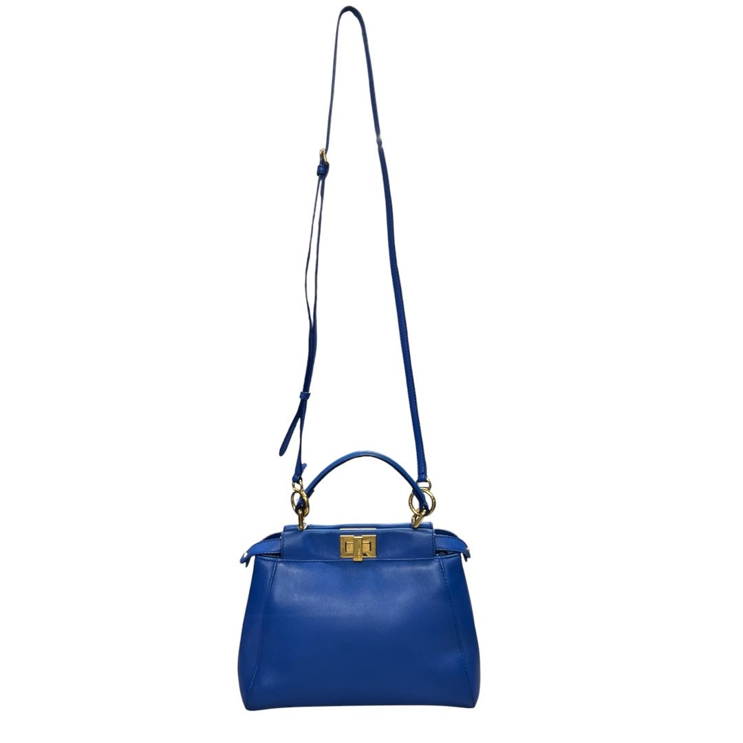 FENDI Calfskin Peekaboo Mini Handbag Blue Gold Hardware | Authentic Pre-Owned Luxury