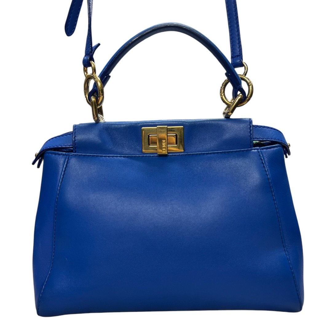 FENDI Calfskin Peekaboo Mini Handbag Blue Gold Hardware | Authentic Pre-Owned Luxury