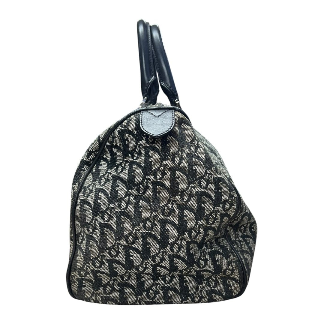 CHRISTIAN DIOR Oblique Canvas Oblique Boston Bag Handbag Black and Beige Silver Hardware | Authentic Pre-Owned Luxury