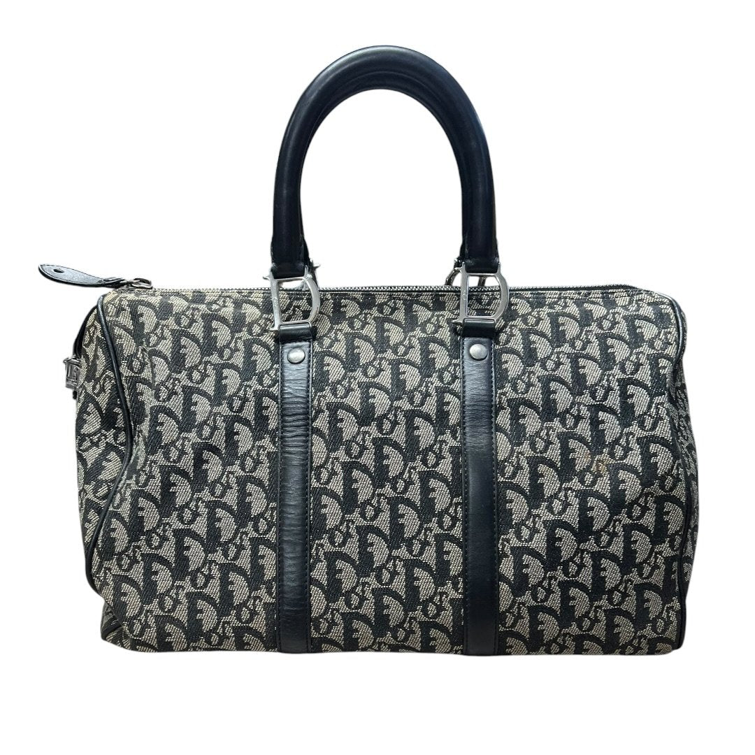 CHRISTIAN DIOR Oblique Canvas Oblique Boston Bag Handbag Black and Beige Silver Hardware | Authentic Pre-Owned Luxury
